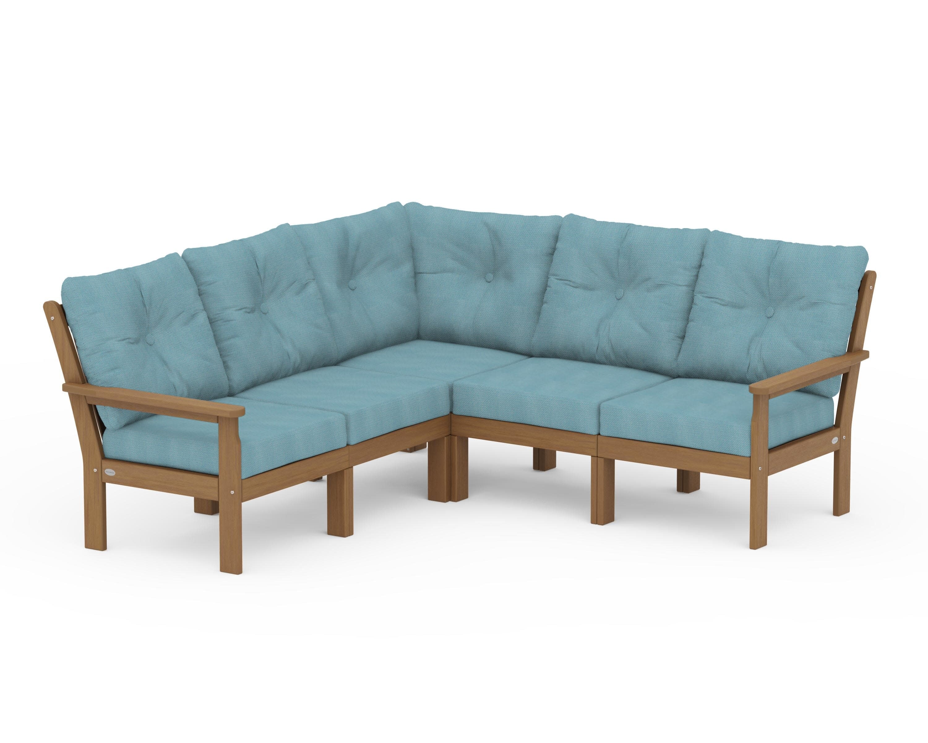Vineyard 5-Piece Sectional in Natural / Lattice Sky Blue