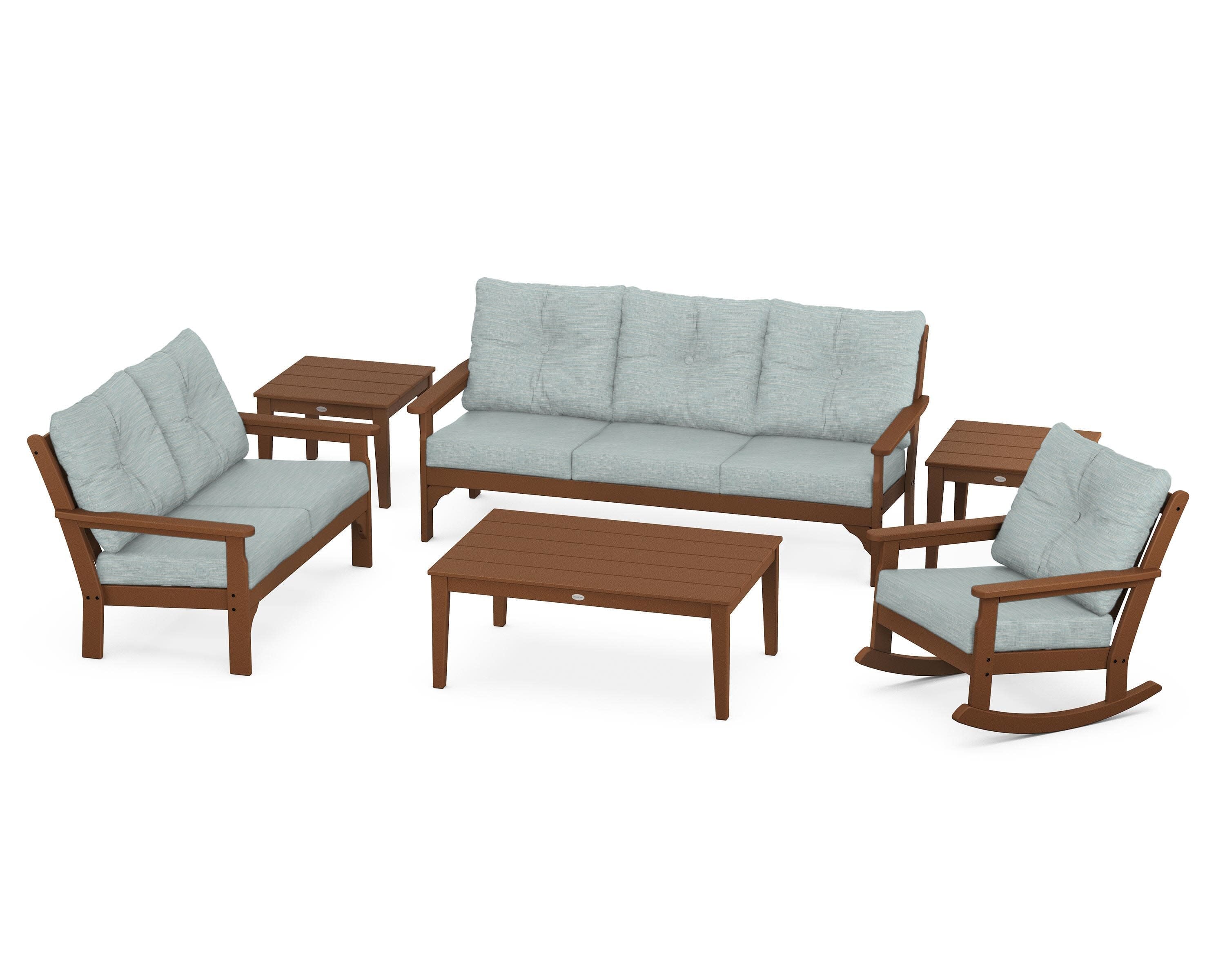 Vineyard 6-Piece Deep Seating Set in Teak / Soothe Mist