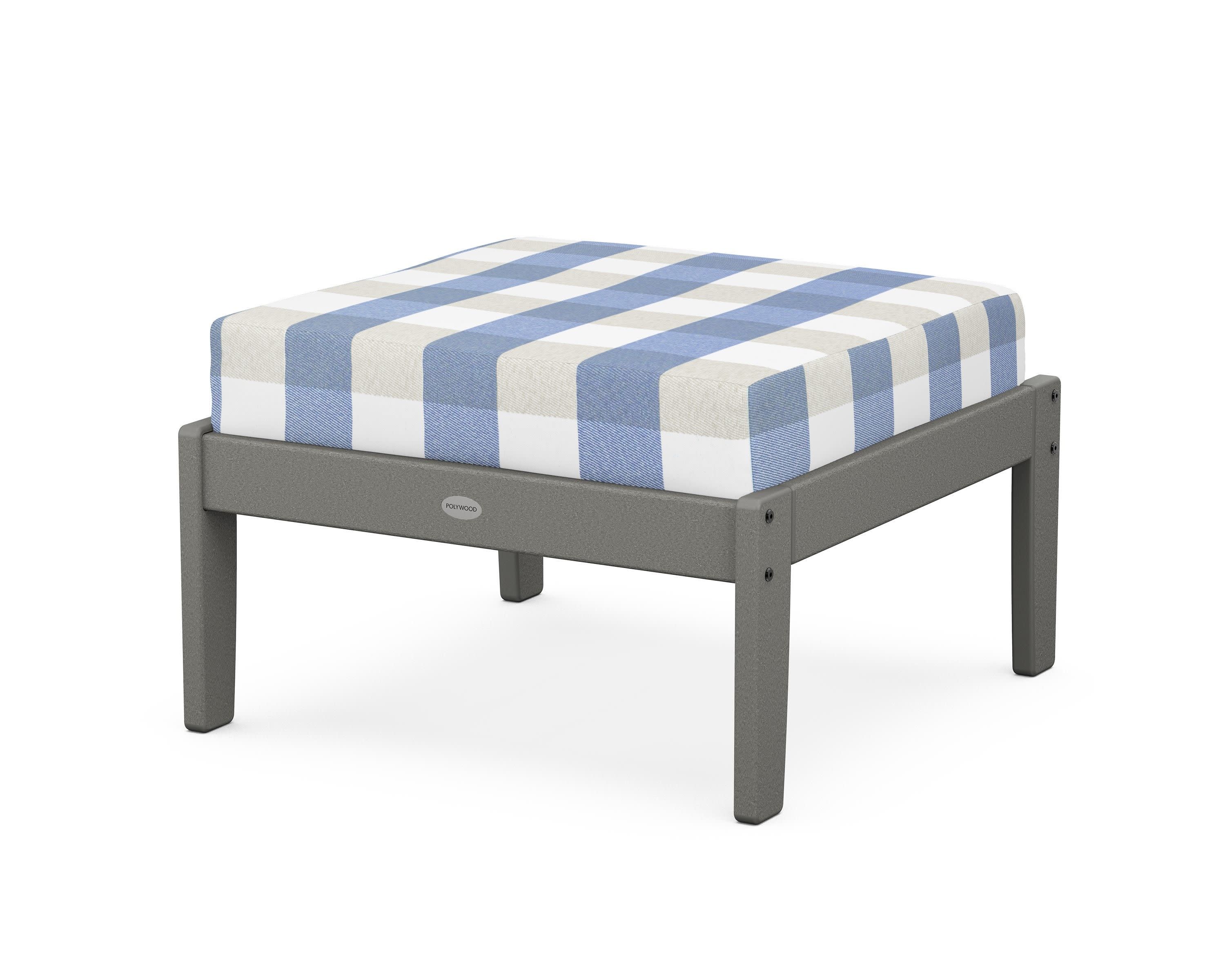 Braxton Deep Seating Ottoman in Slate Grey / Buffalo Plaid Sky Blue