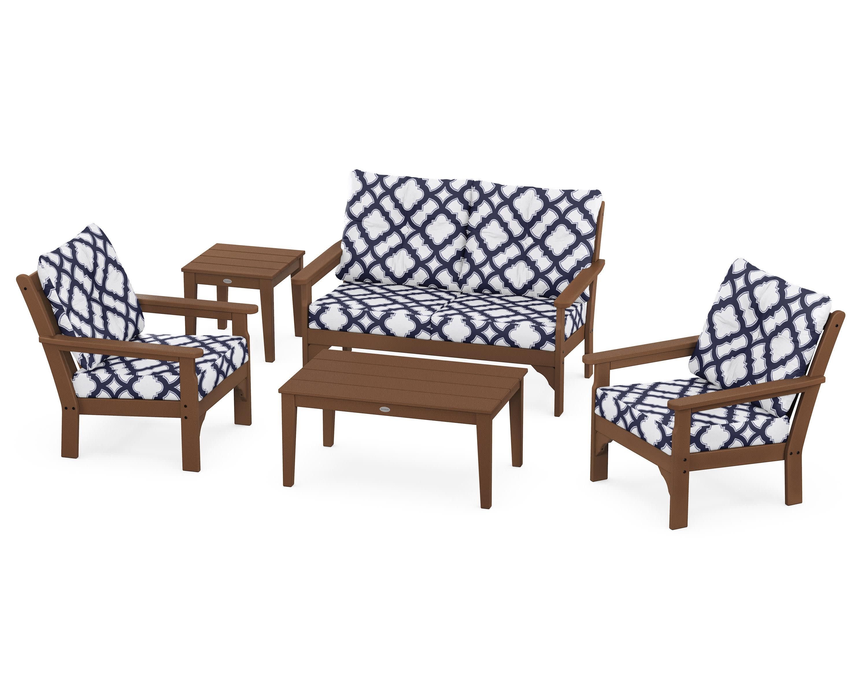 Vineyard 5-Piece Deep Seating Set in Teak / Trellis Navy