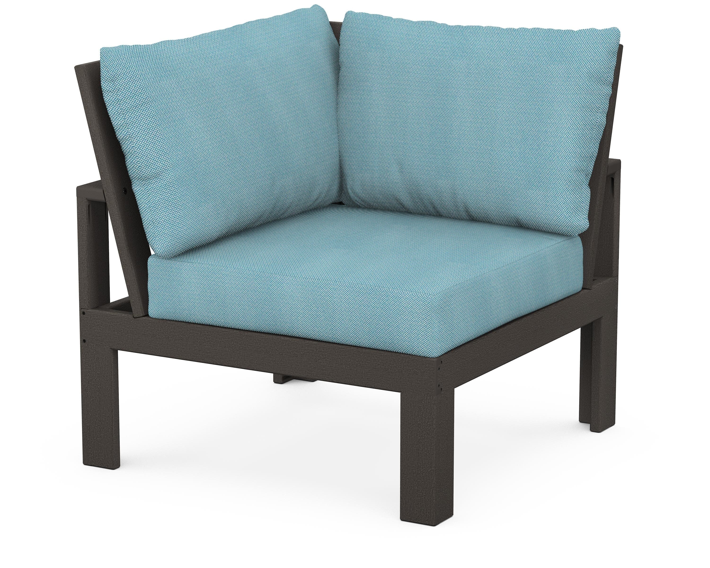 Modular Corner Chair in Vintage Coffee / Lattice Sky Blue