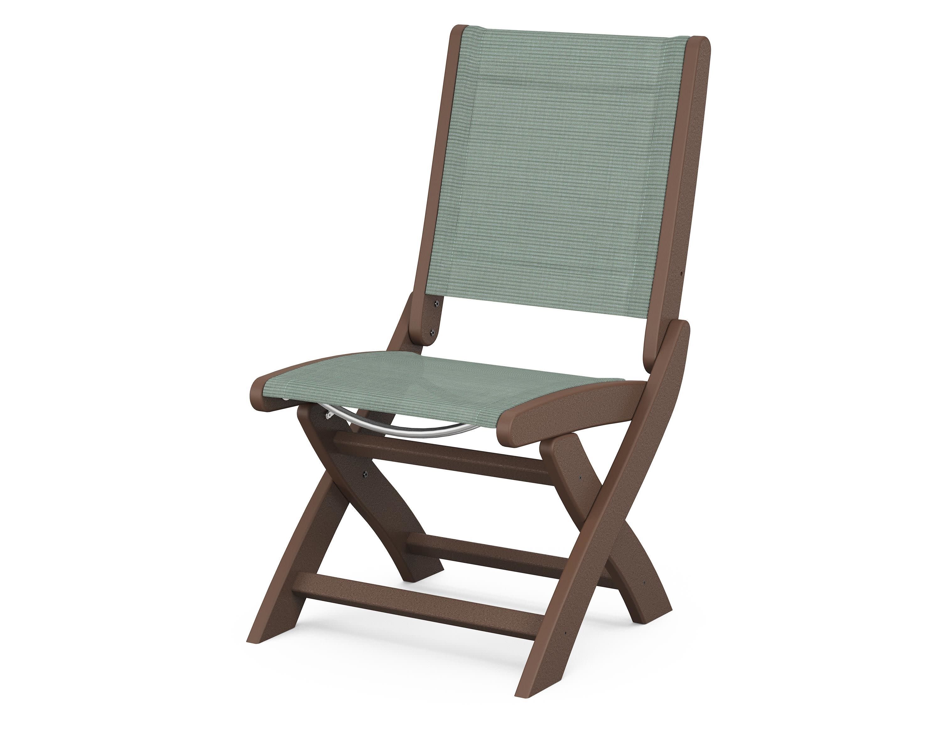 Coastal Folding Side Chair in Mahogany / Dupioni Sea Mist Sling