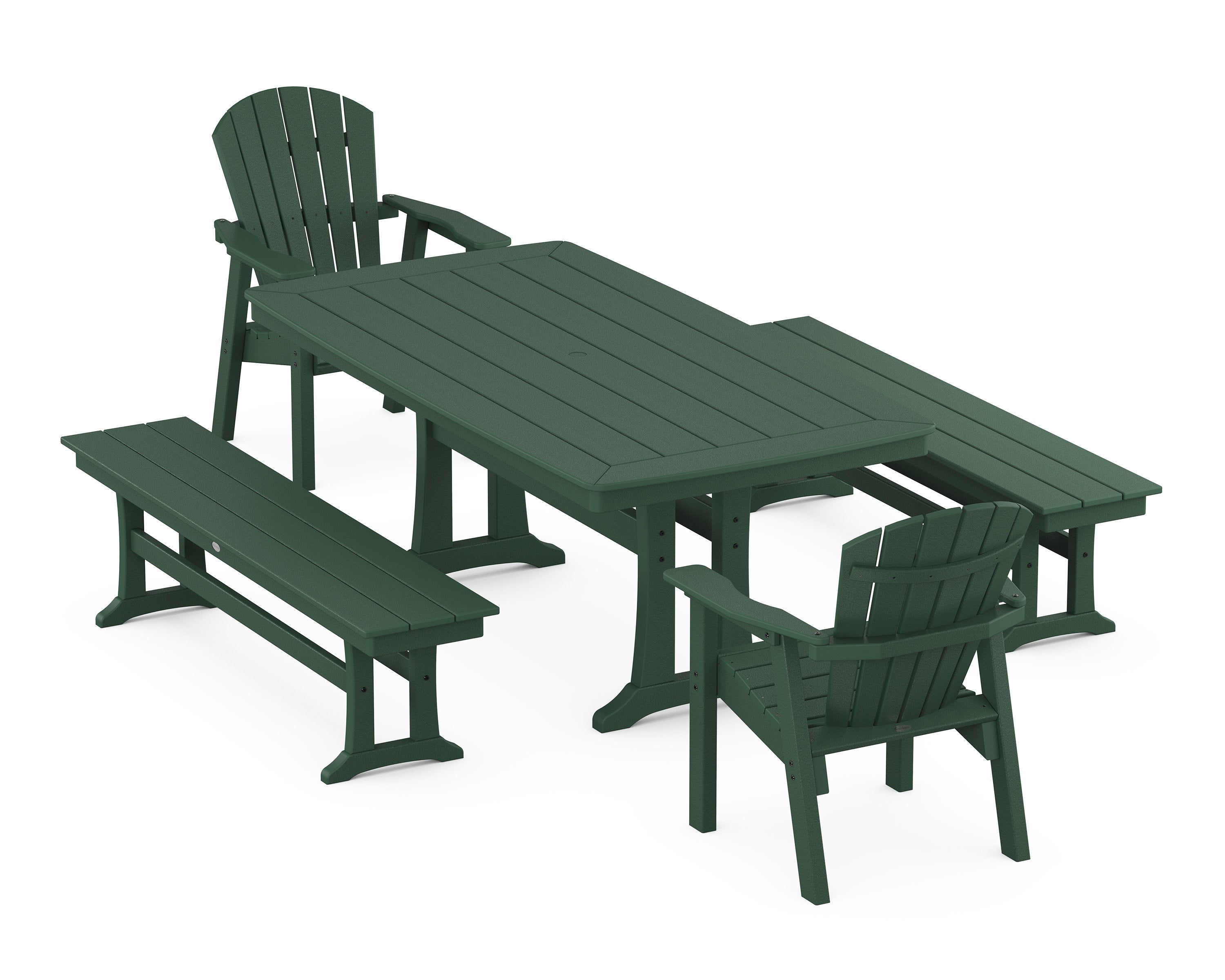 Seashell 5-Piece Dining Set with Trestle Legs in Green