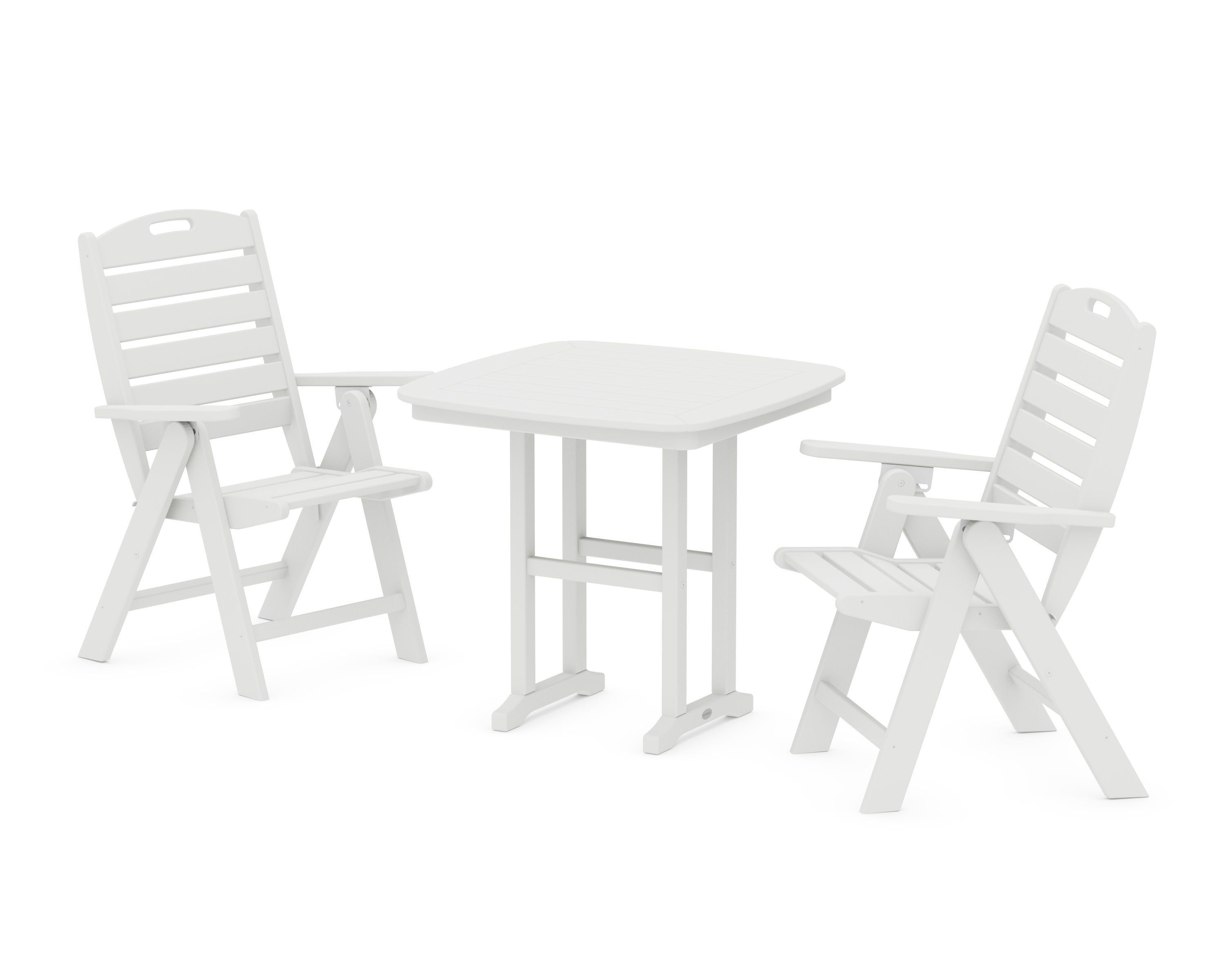 Nautical Folding Highback Chair 3-Piece Dining Set in White