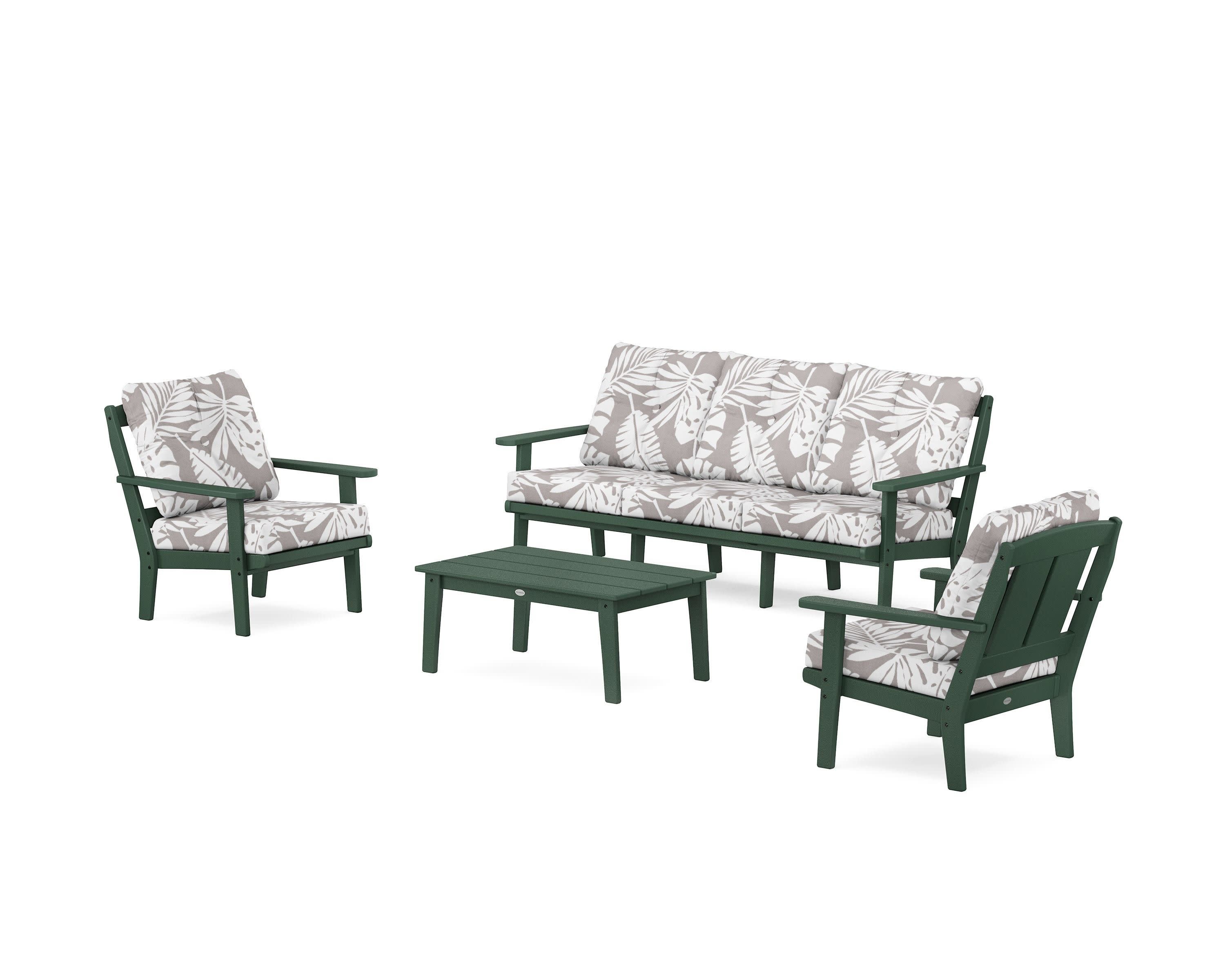 Mission 4-Piece Deep Seating Set with Sofa in Green / Leaf Grey Mist