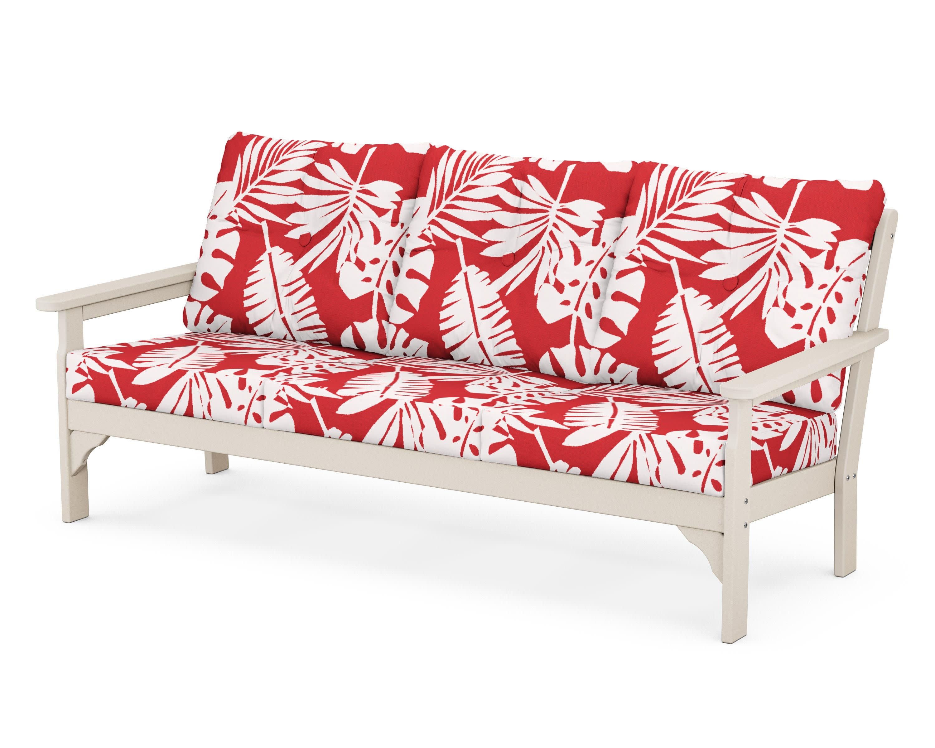 Vineyard Deep Seating Sofa in Sand / Leaf Crimson