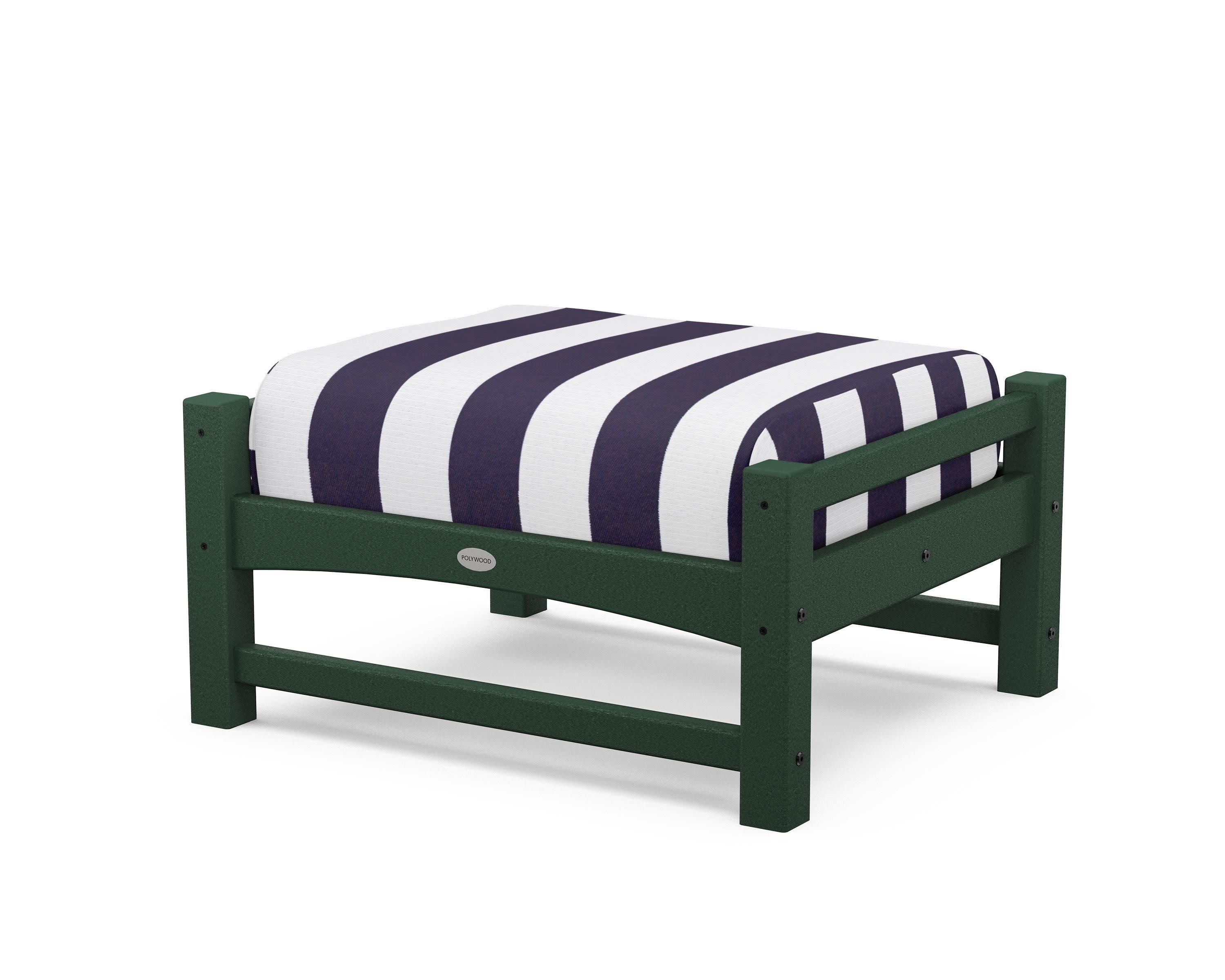 Club Ottoman in Green / Cabana Stripe Navy
