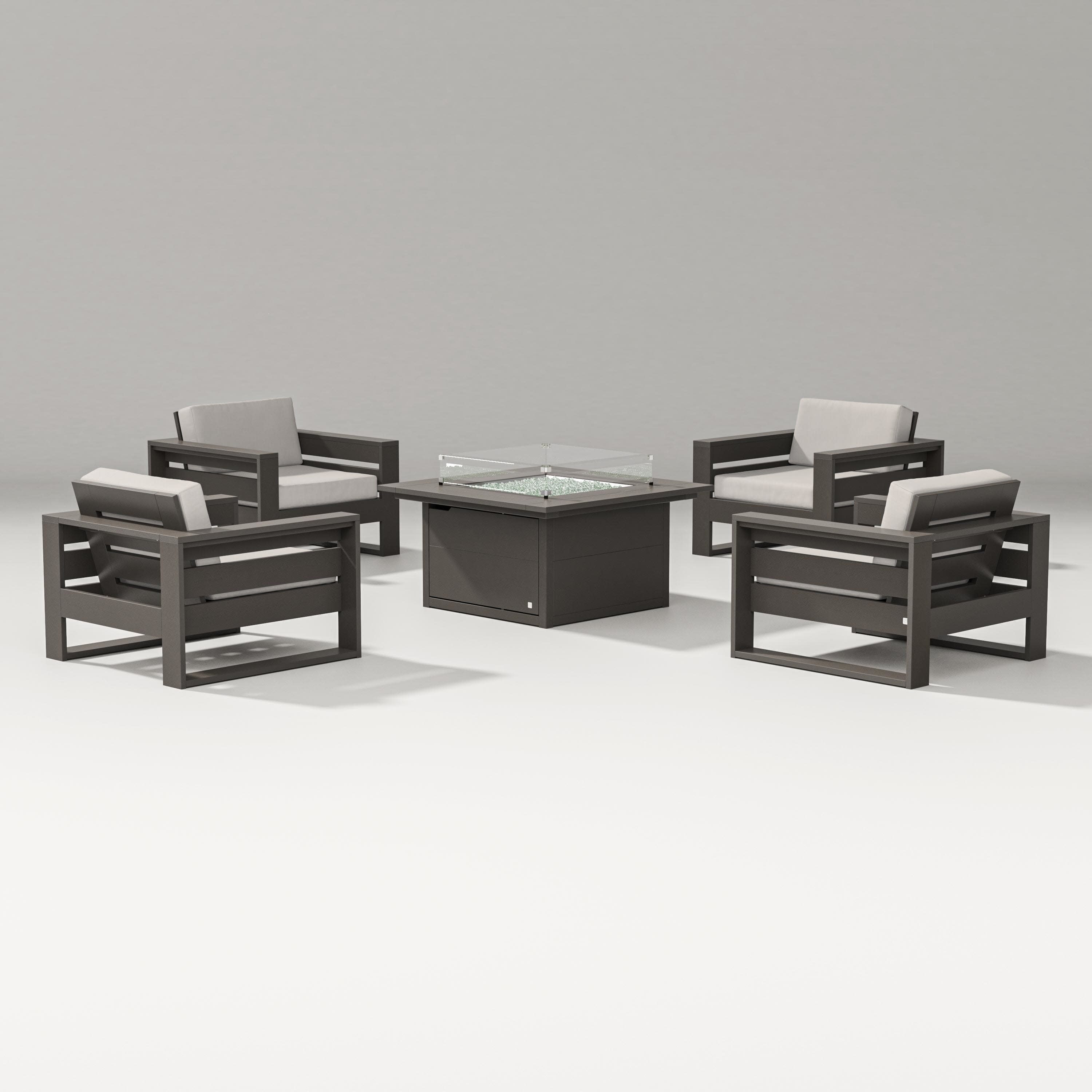 Latitude 5-Piece Lounge Fire Table Set in Vintage Coffee / Cast Ash