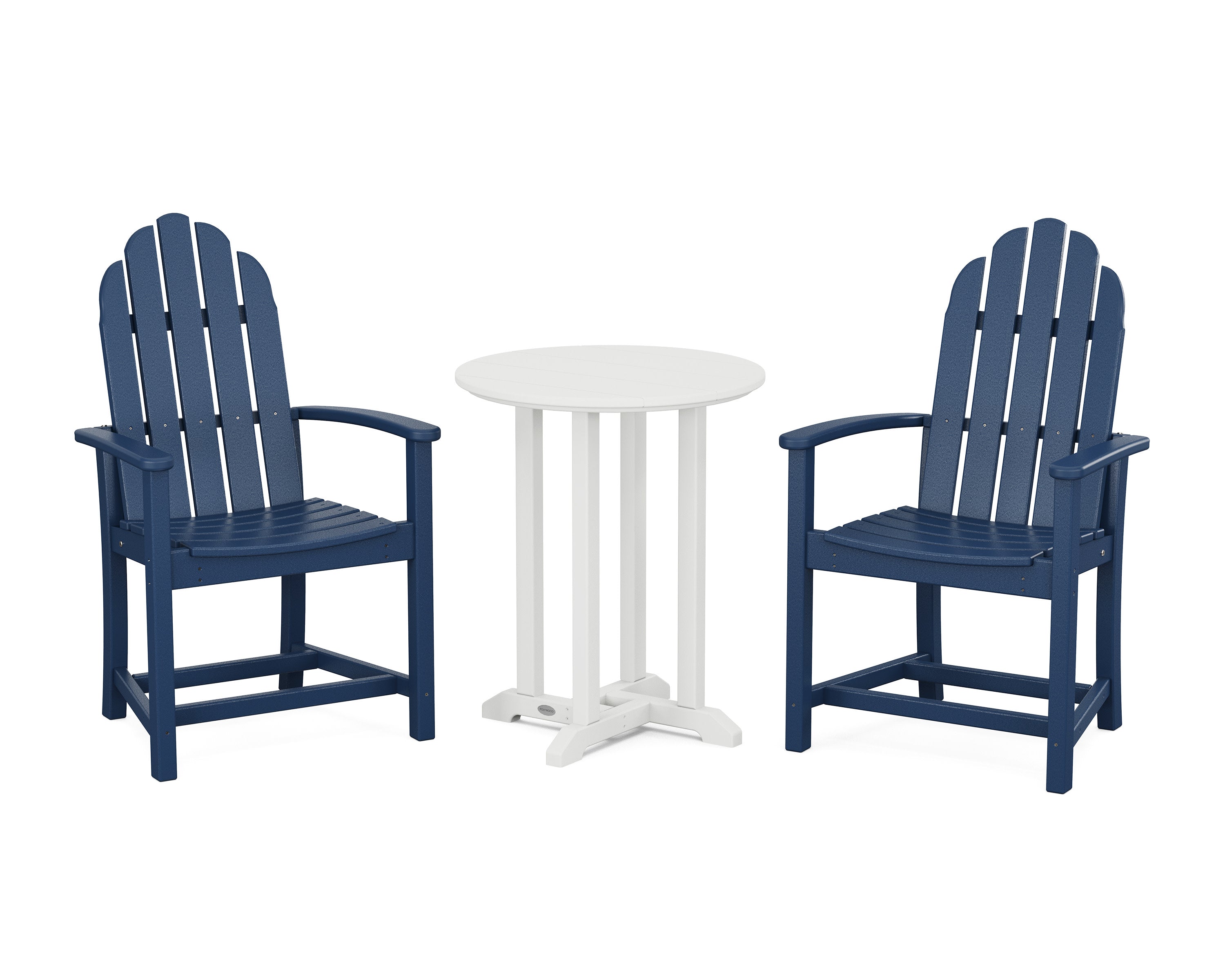 Classic Adirondack 3-Piece Round Bistro Dining Set in Navy / White