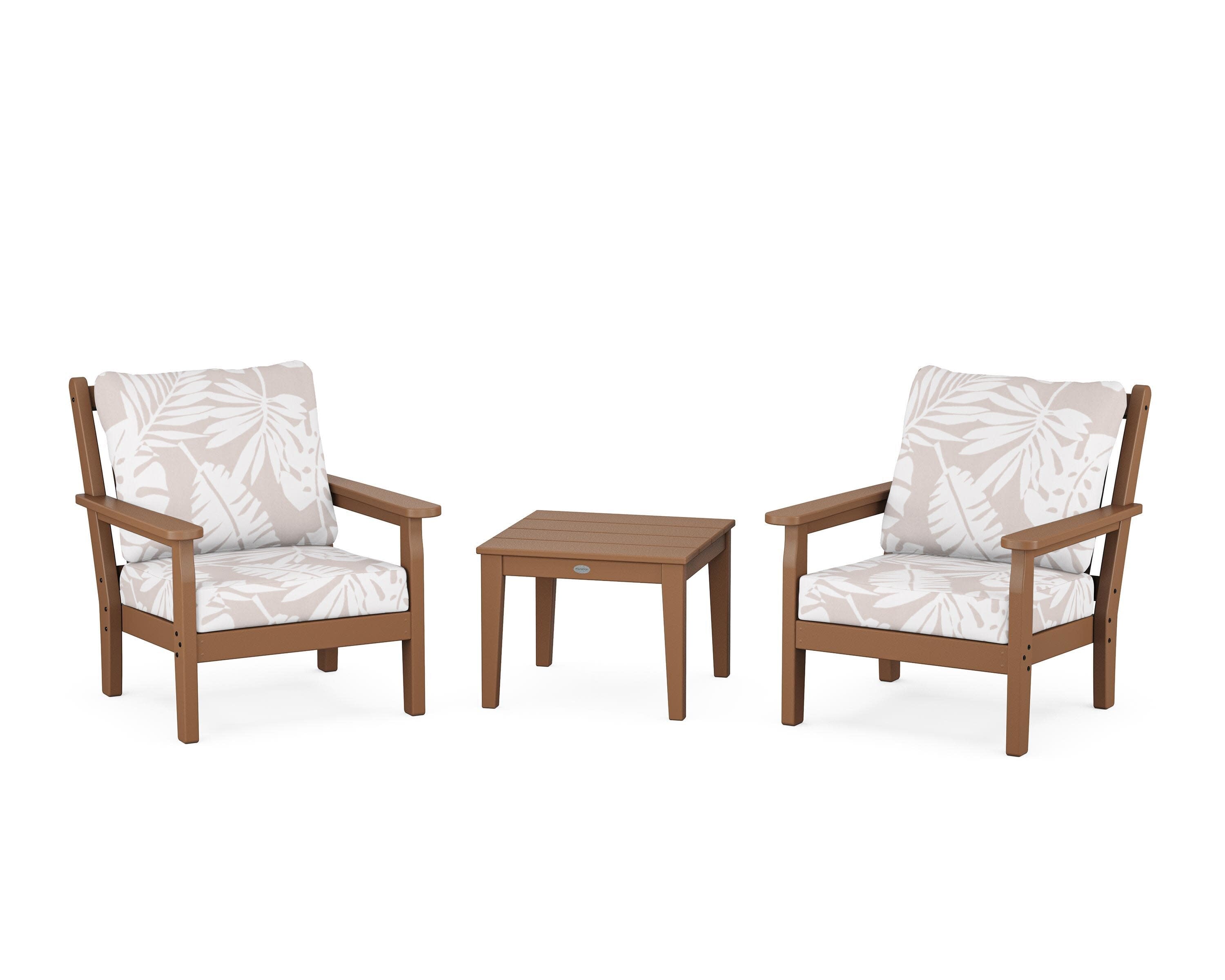 Chippendale 3-Piece Deep Seating Set in Teak / Leaf Dune Burlap