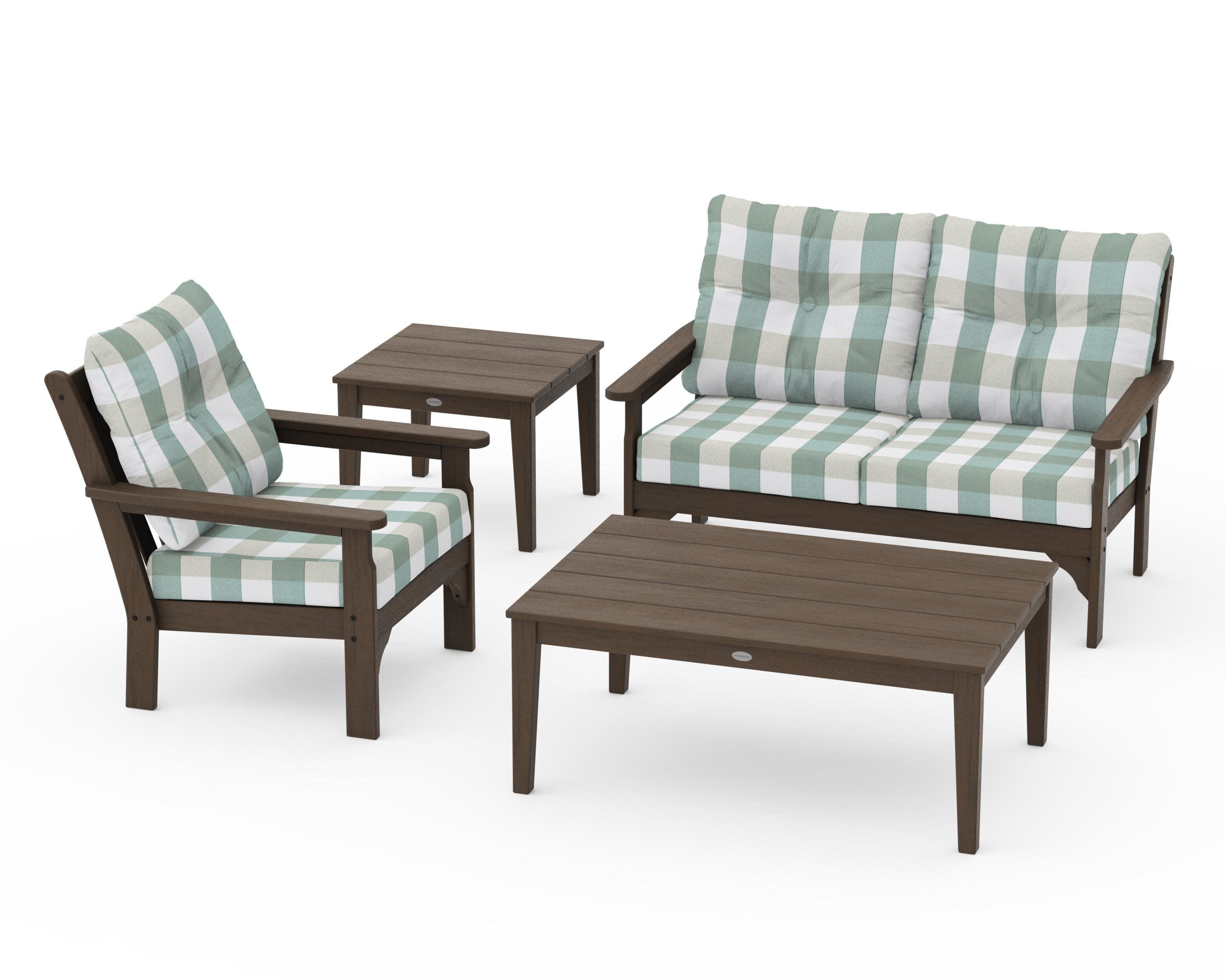 Vineyard 4-Piece Deep Seating Set in Kona / Buffalo Plaid Glacier Spa