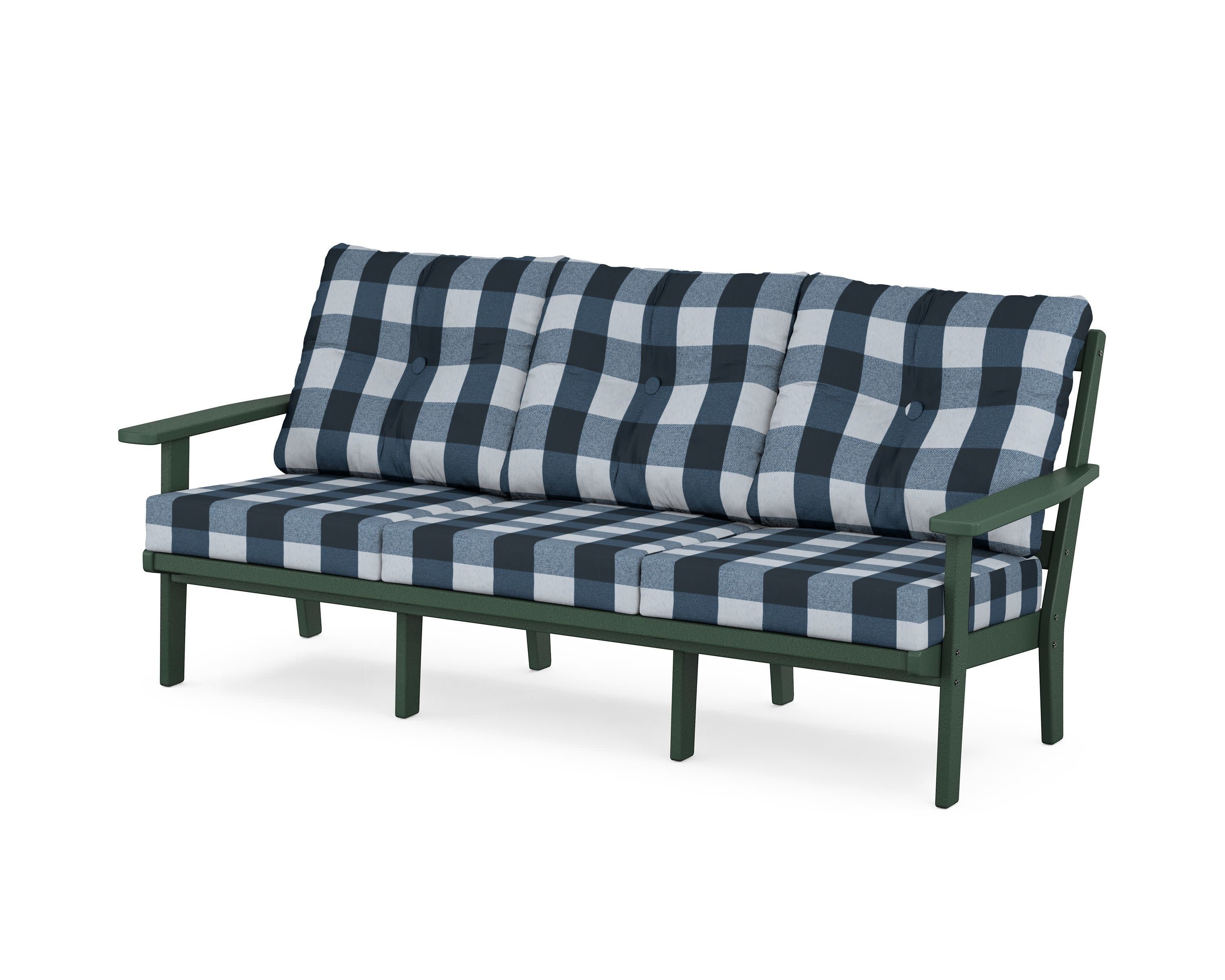 PrairieDeep Seating Sofa in Green / Buffalo Plaid Marine Indigo