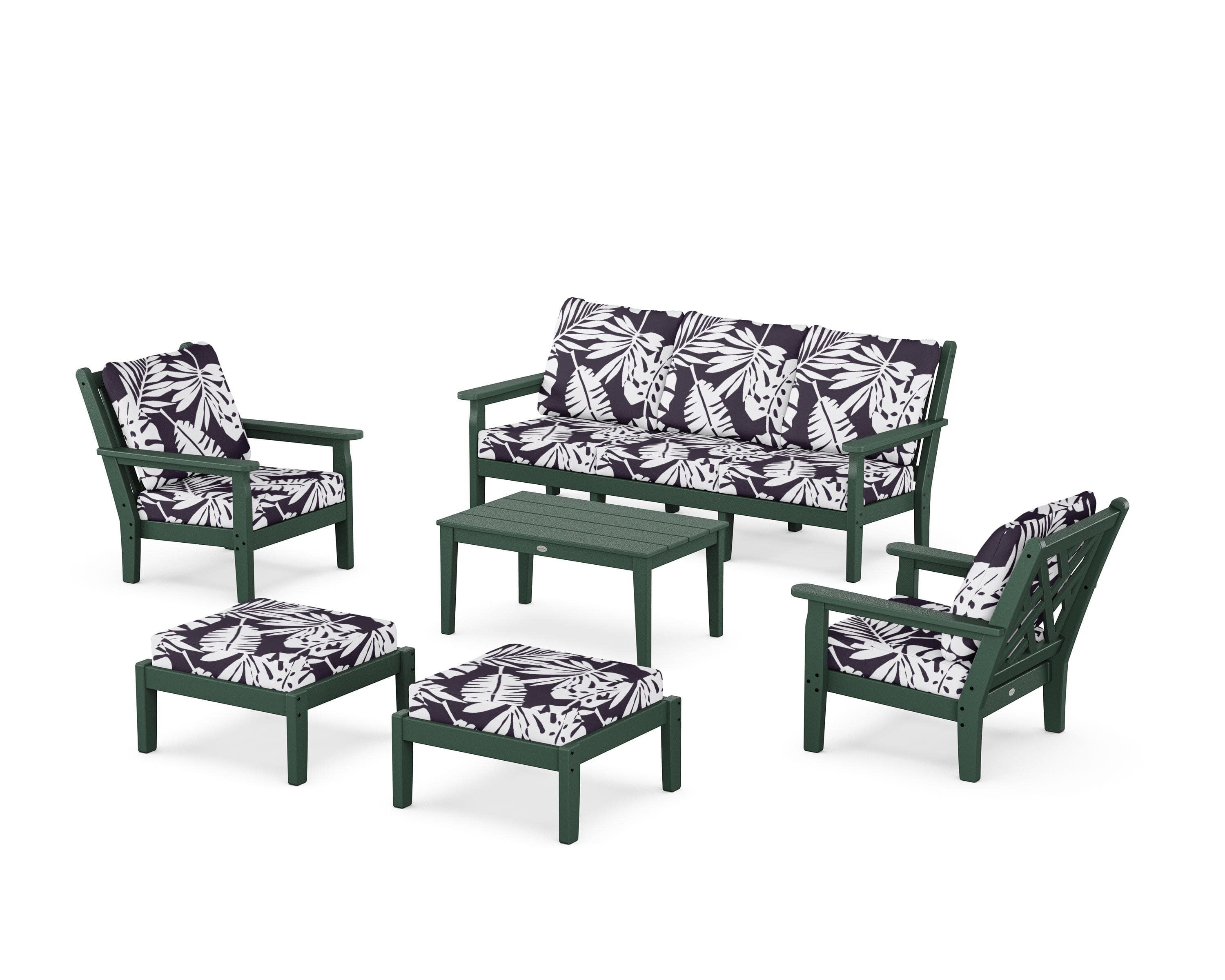 Chippendale 6-Piece Lounge Sofa Set in Green / Leaf Navy