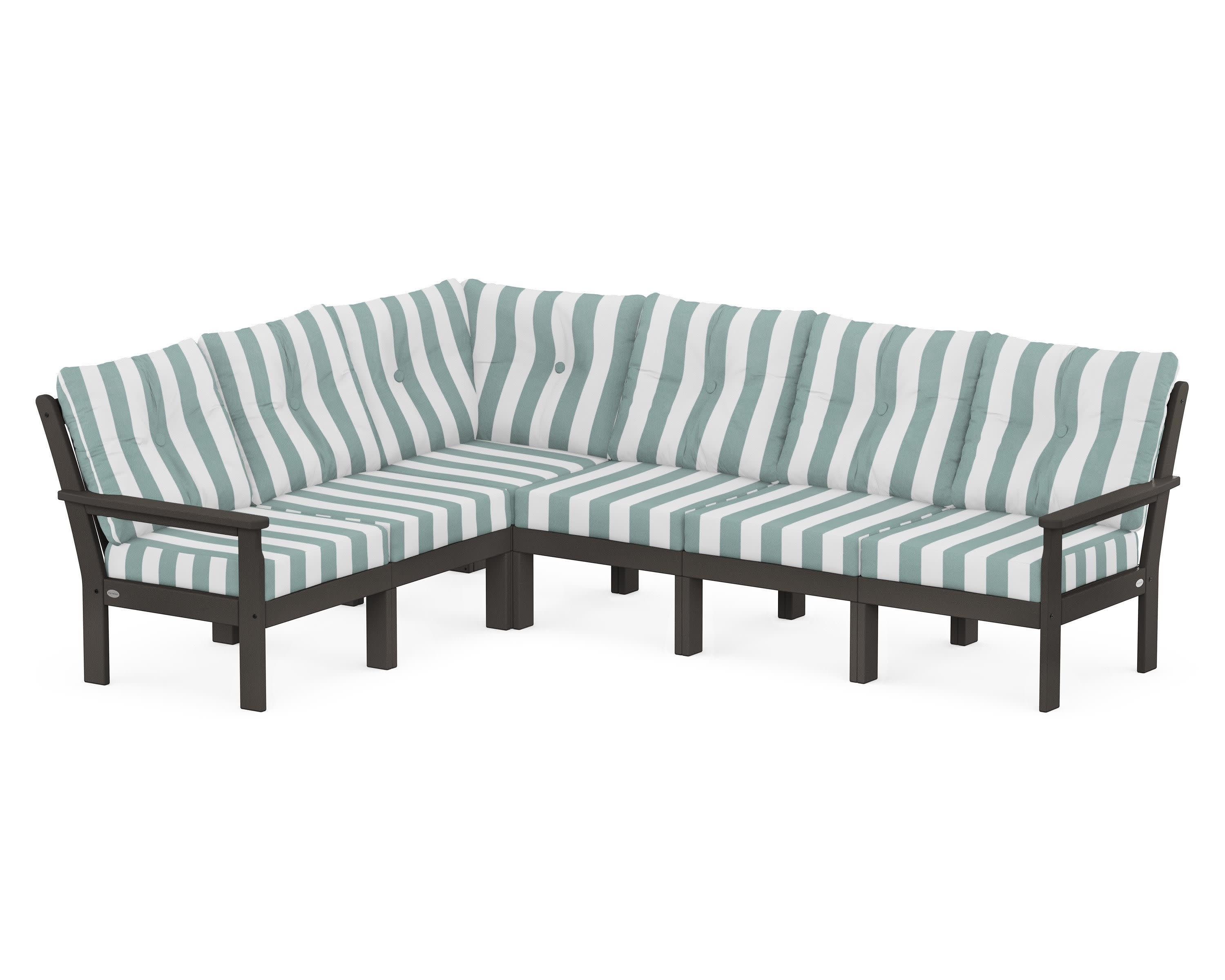 Vineyard 6-Piece Sectional in Vintage Coffee / Cabana Stripe Glacier Spa