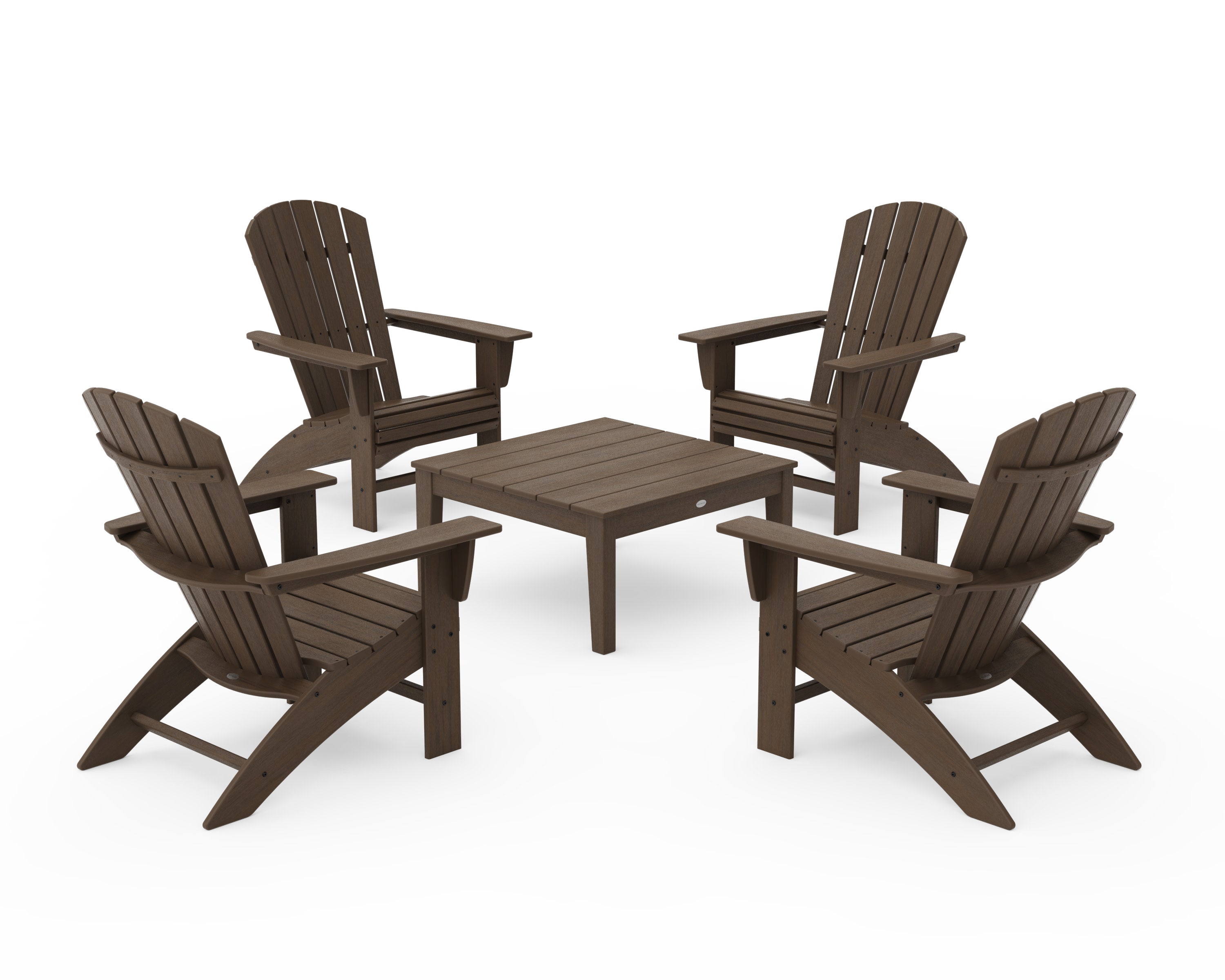 5-Piece Nautical Curveback Adirondack Chair Conversation Set with 36" Conversation Table in Kona