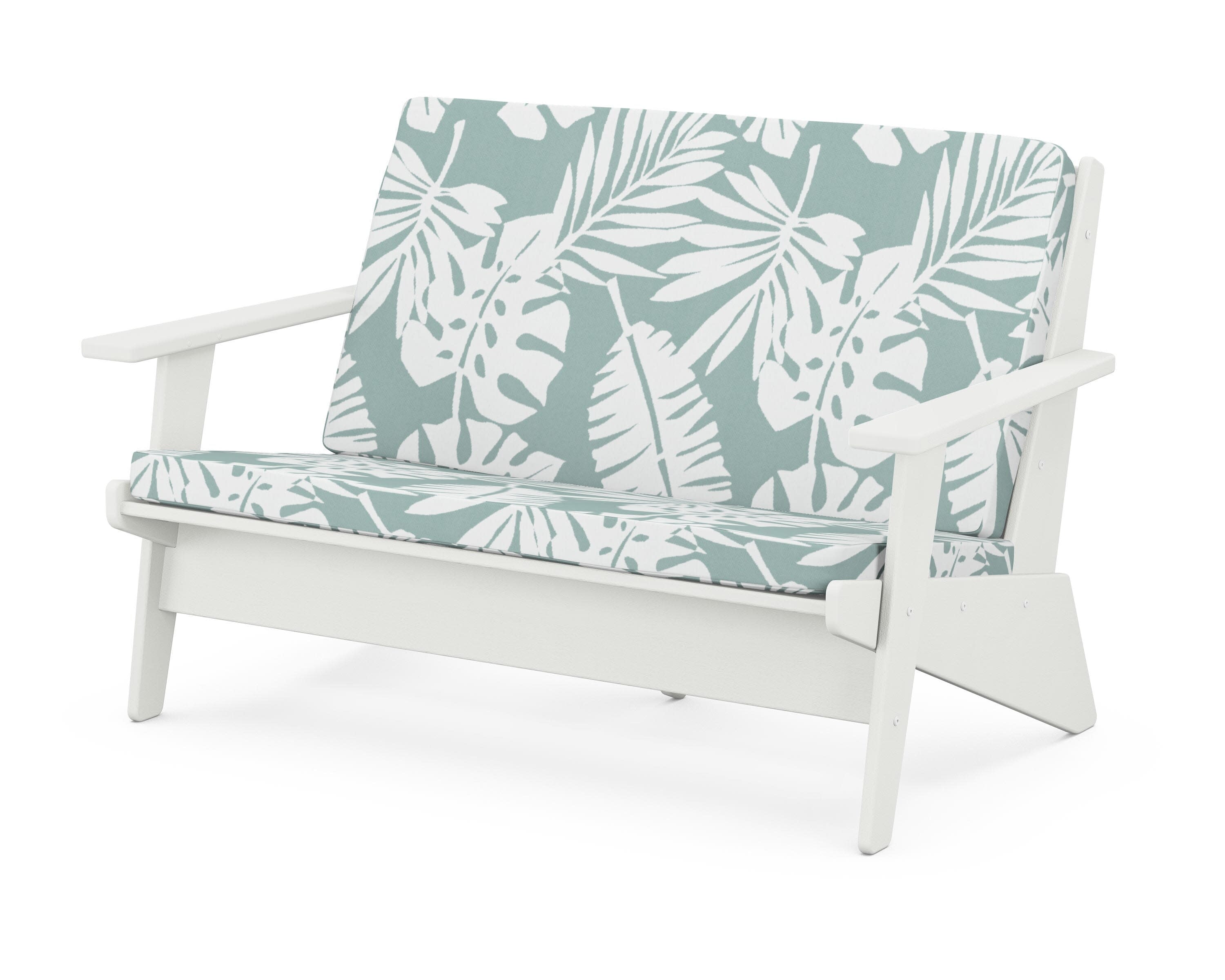 Riviera Modern Lounge Loveseat in Vintage White / Leaf Glacier Spa