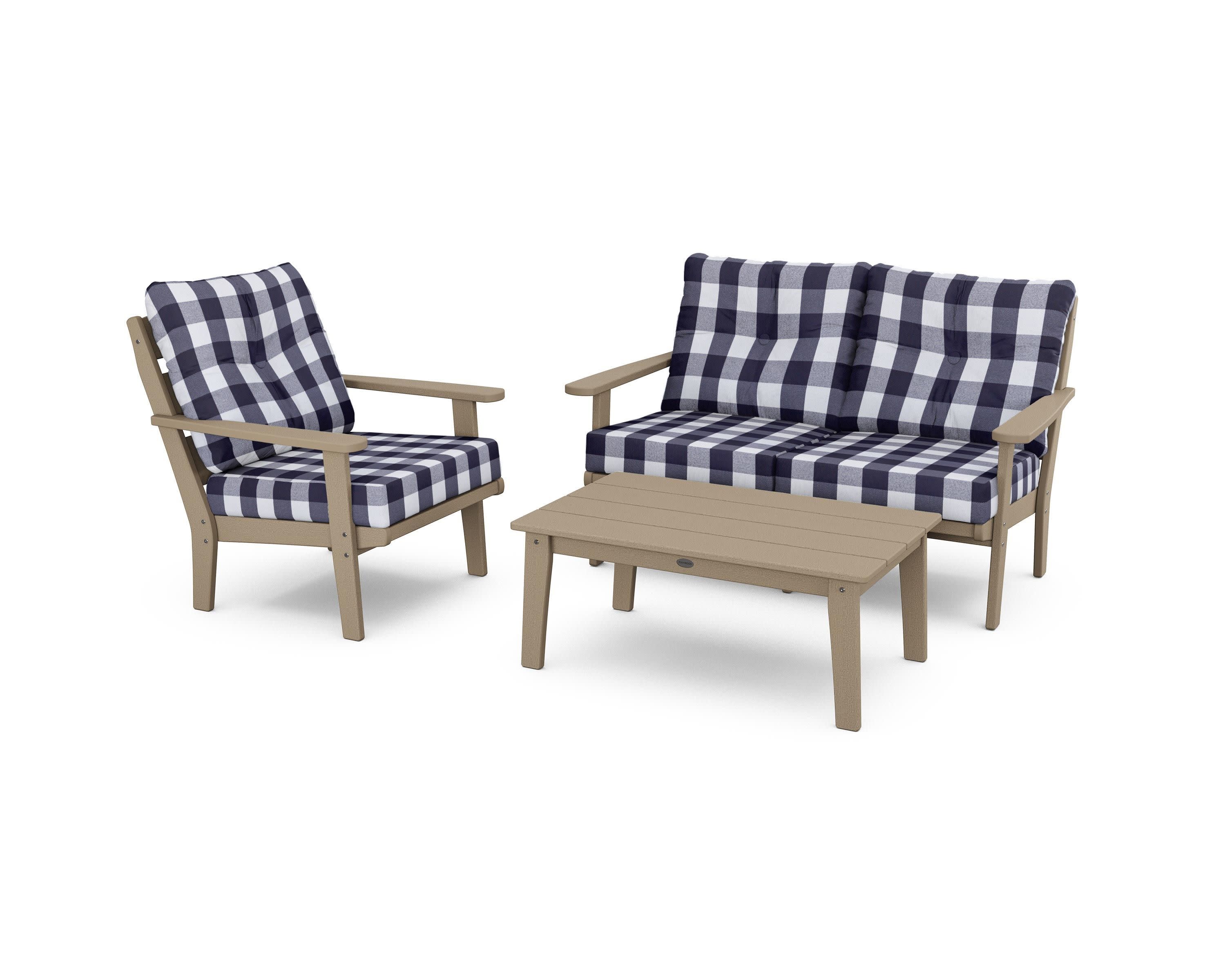 Lakeside 3-Piece Deep Seating Set in Vintage Sahara / Buffalo Plaid Navy