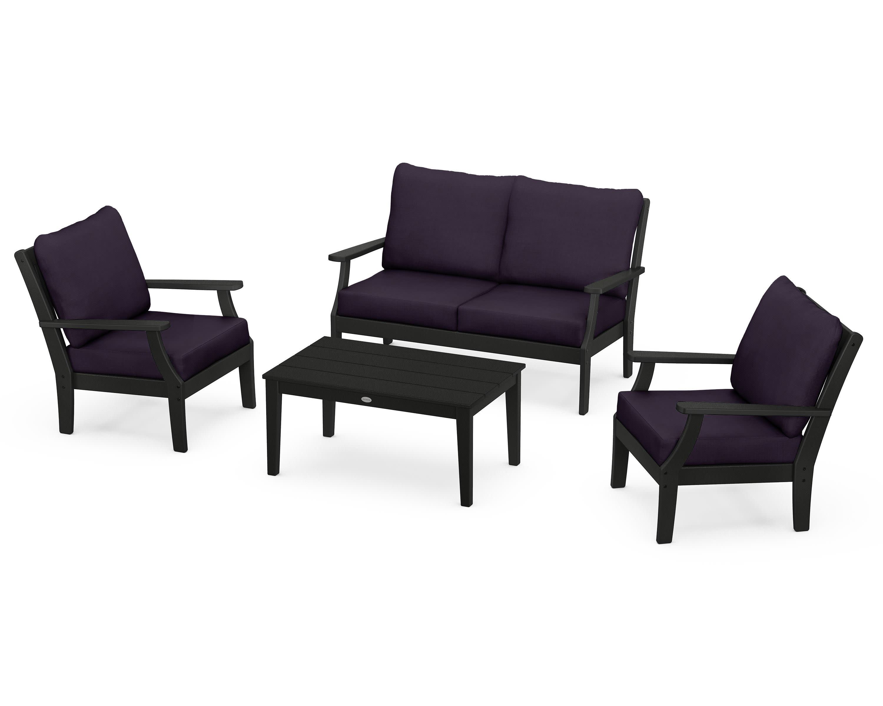 Braxton 4-Piece Deep Seating Chair Set in Black / Navy Linen