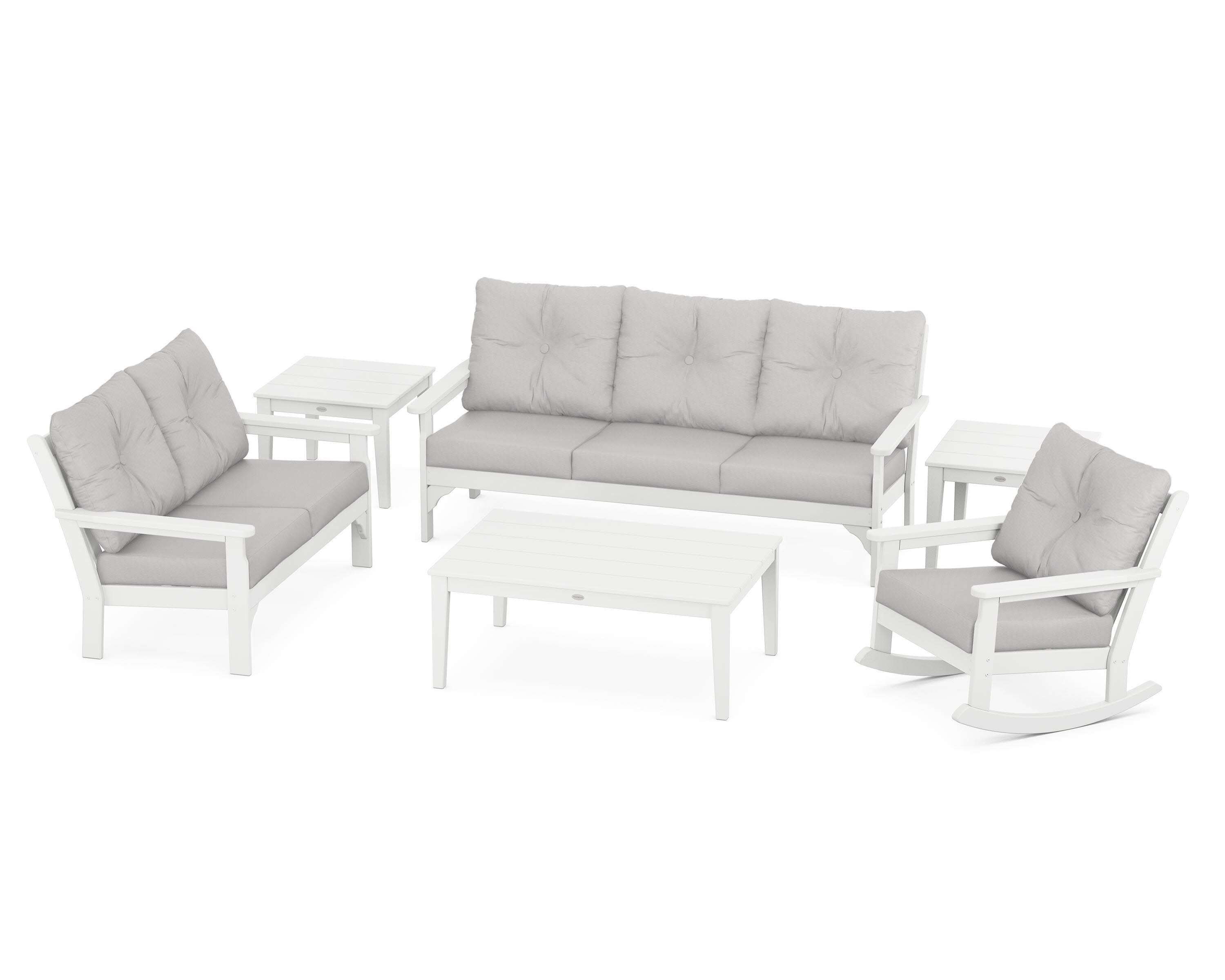 Vineyard 6-Piece Deep Seating Set in White / Diamond in the Rough