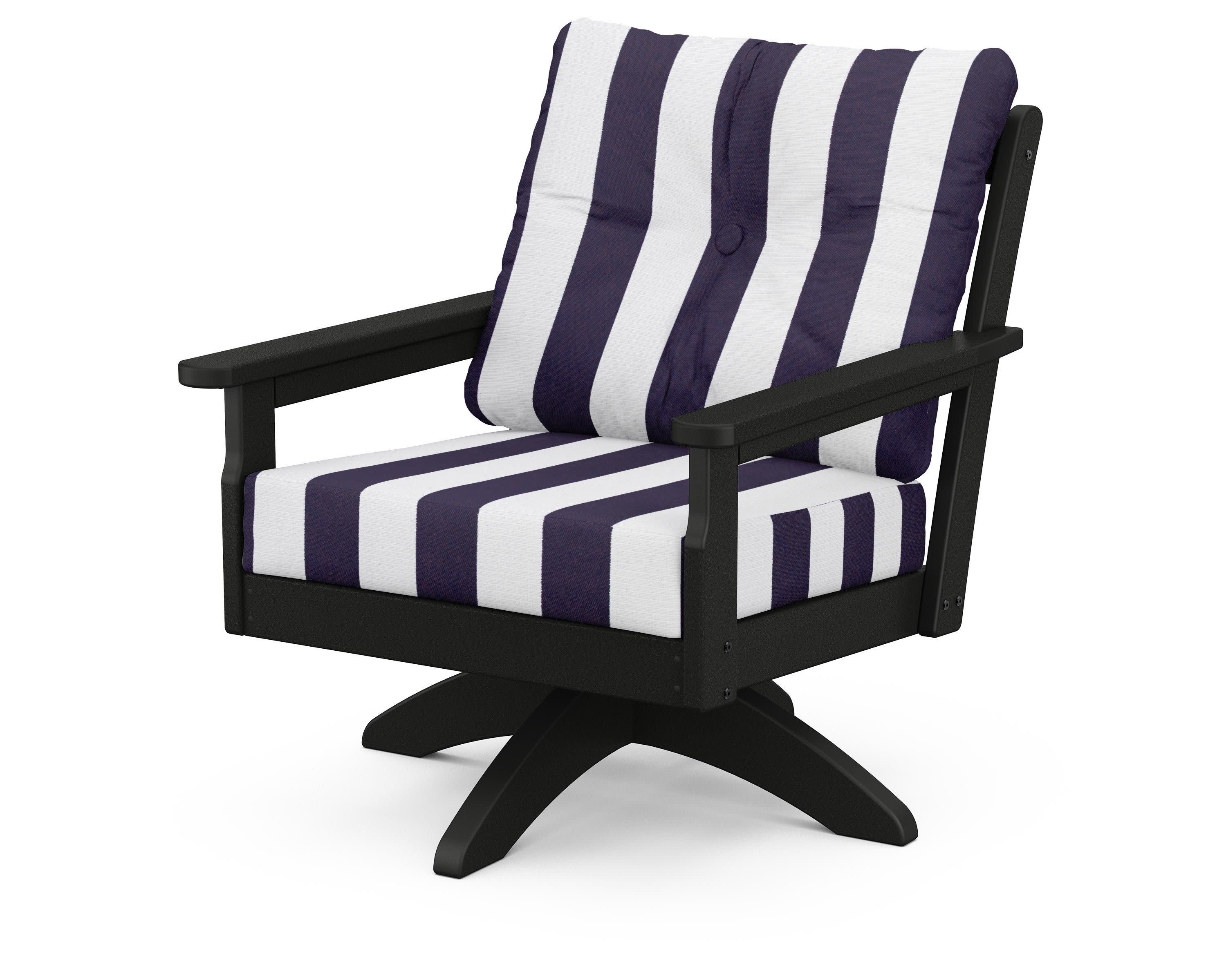 Vineyard Deep Seating Swivel Chair in Black / Cabana Stripe Navy