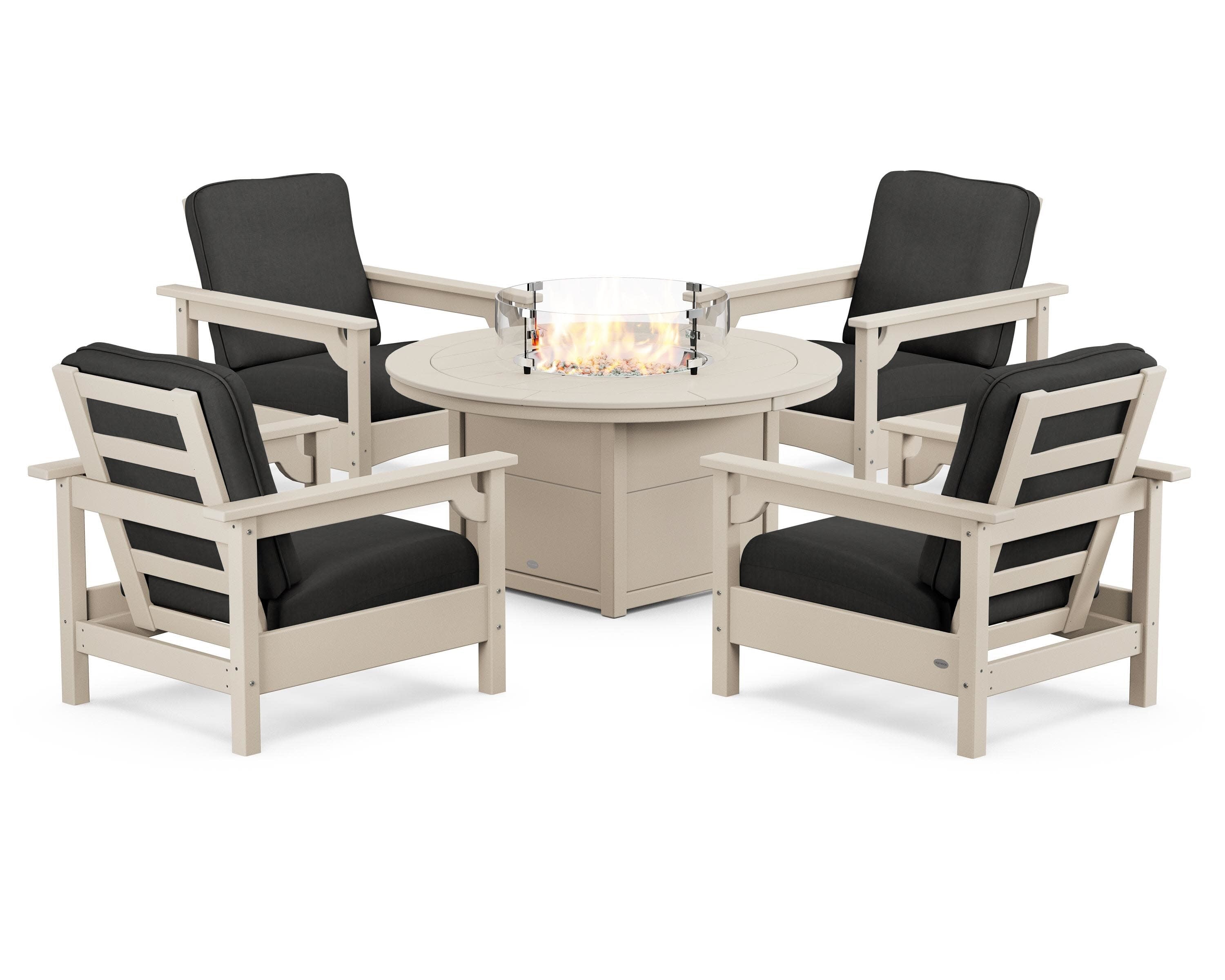 Club 5-Piece Conversation Set with Fire Pit Table in Sand / Spectrum Carbon
