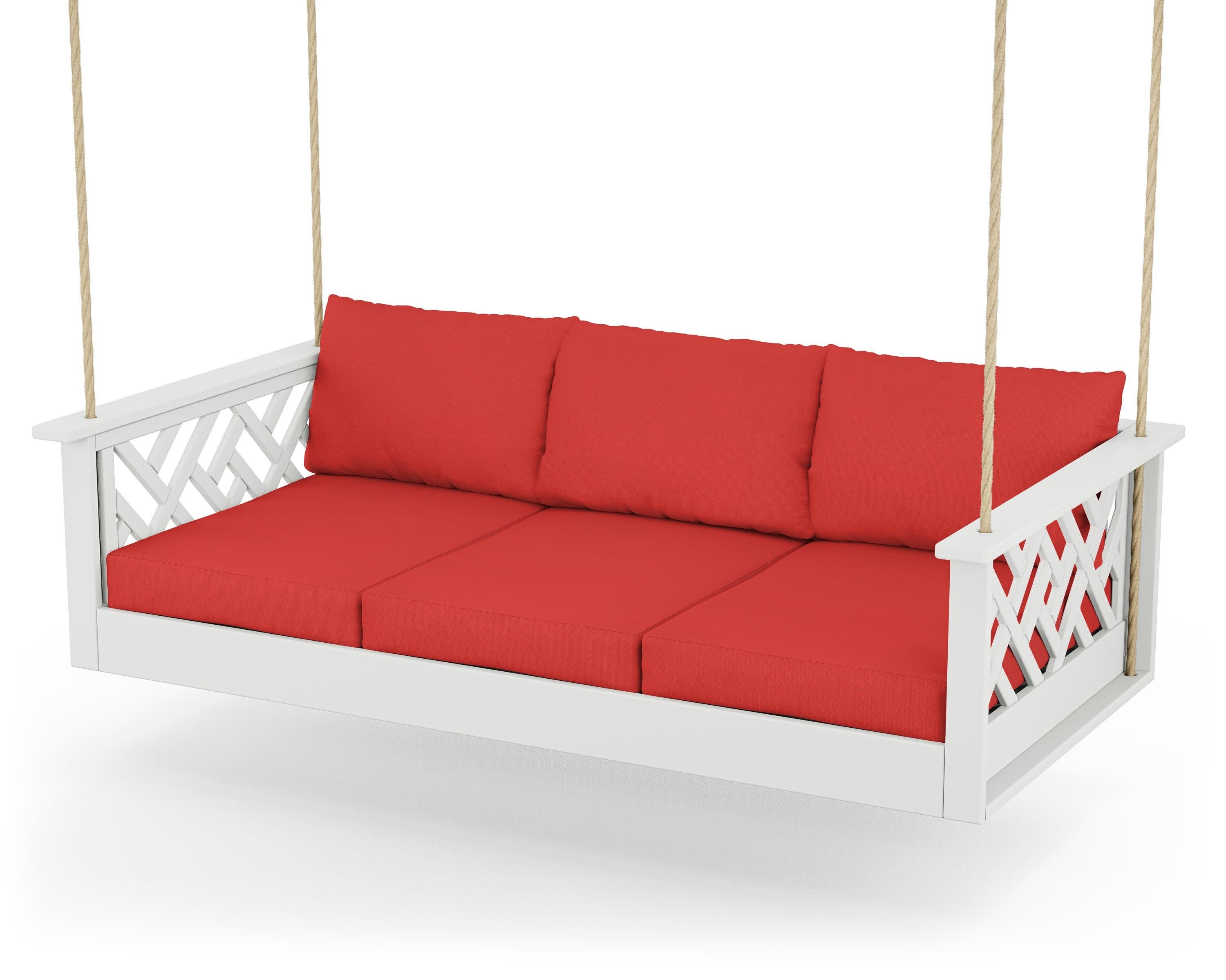Chippendale Daybed Swing in White / Crimson Linen