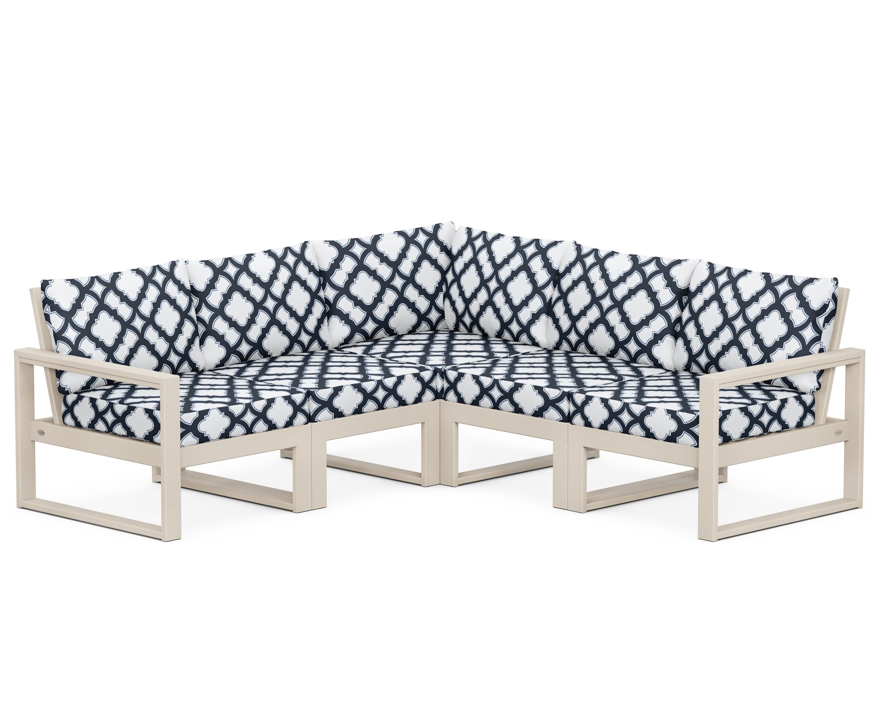EDGE 5-Piece Modular Deep Seating Set in Sand / Trellis Marine Indigo