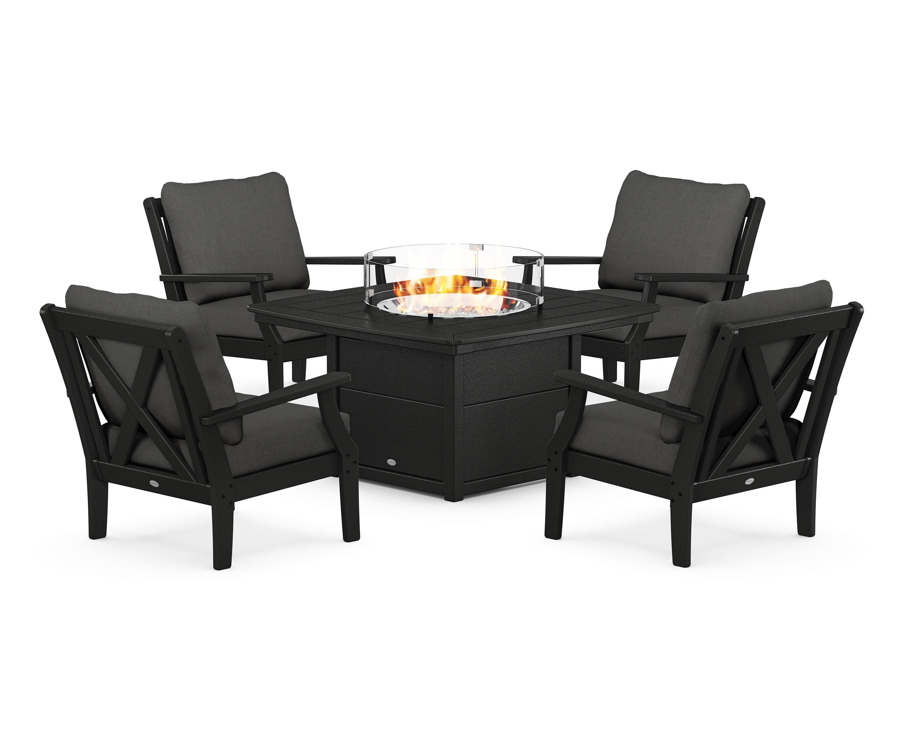 Braxton 5-Piece Deep Seating Conversation Set with Fire Pit Table in Black / Spectrum Carbon