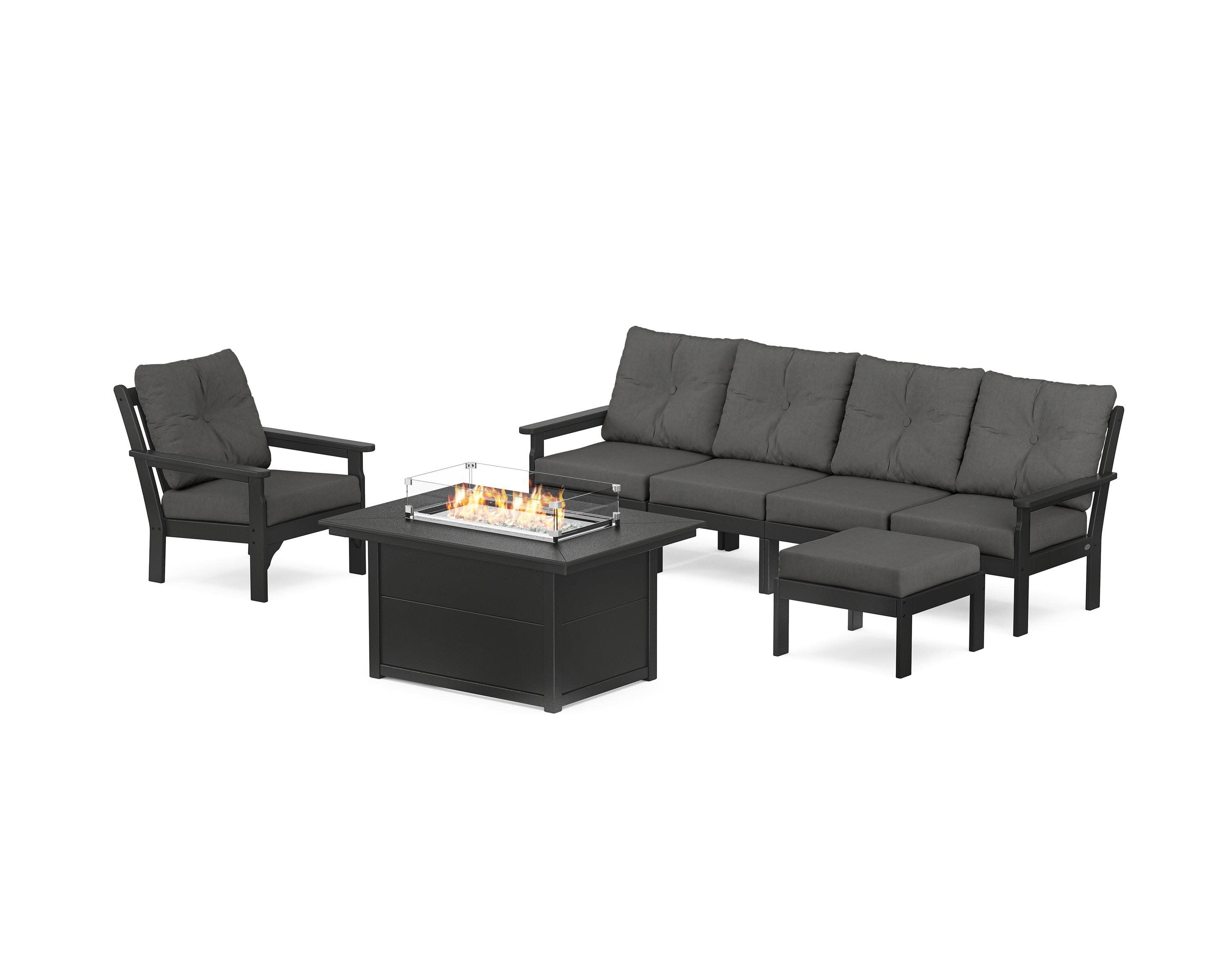 Vineyard Sectional Lounge and Fire Pit Set in Black / Spectrum Carbon