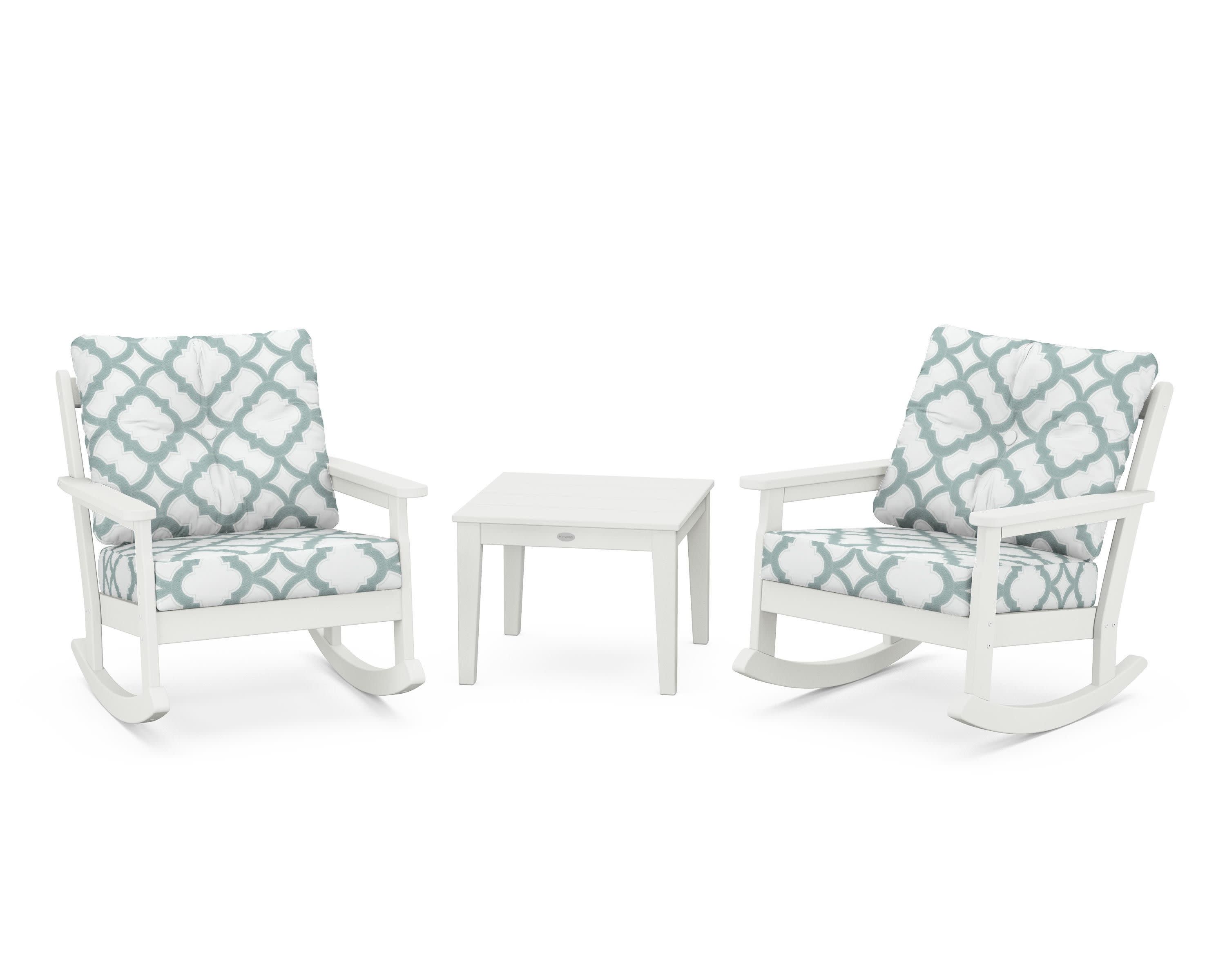 Vineyard 3-Piece Deep Seating Rocker Set in Vintage White / Trellis Glacier Spa
