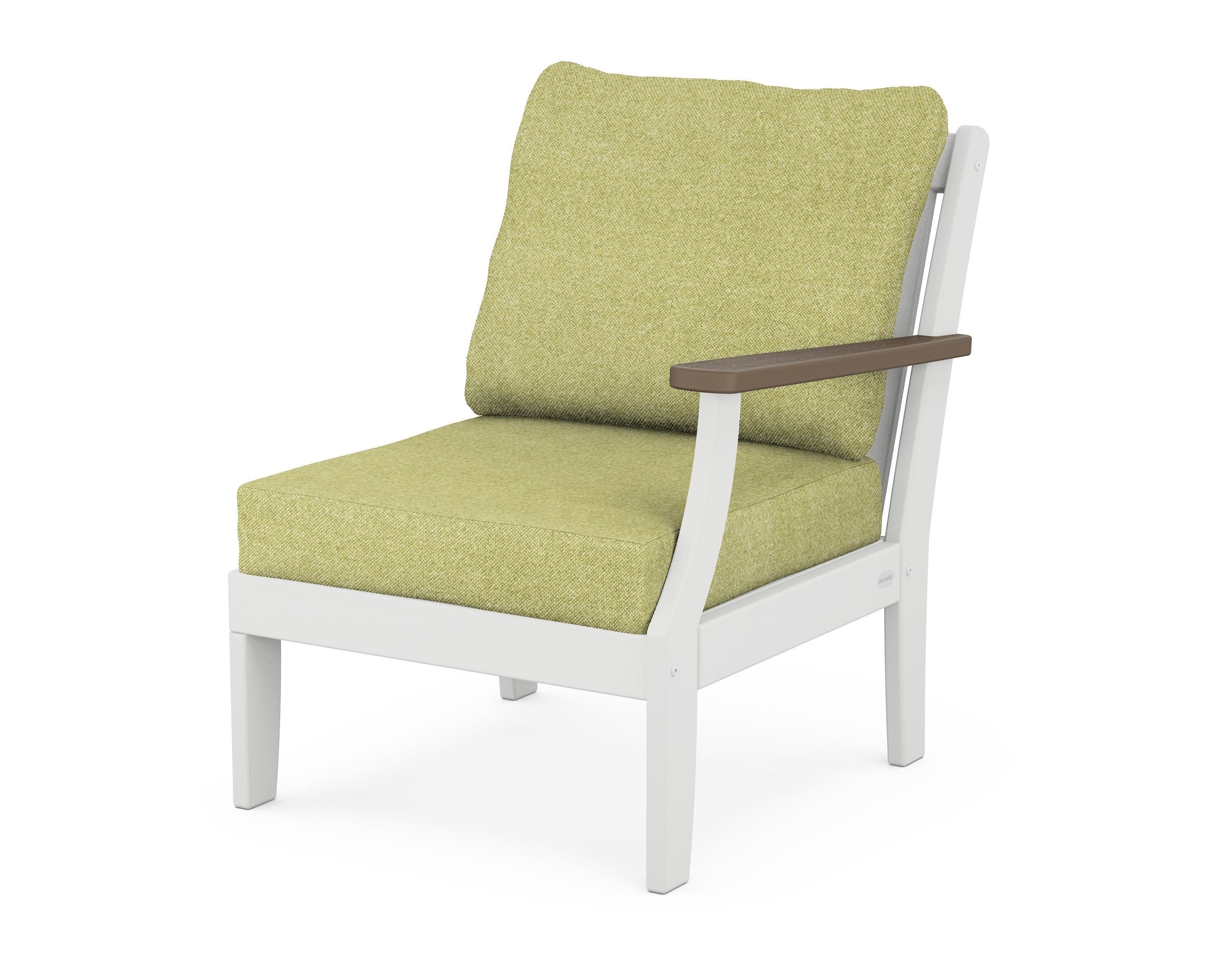 Braxton Modular Right Arm Chair in White / Kona / Chartreuse Boucle