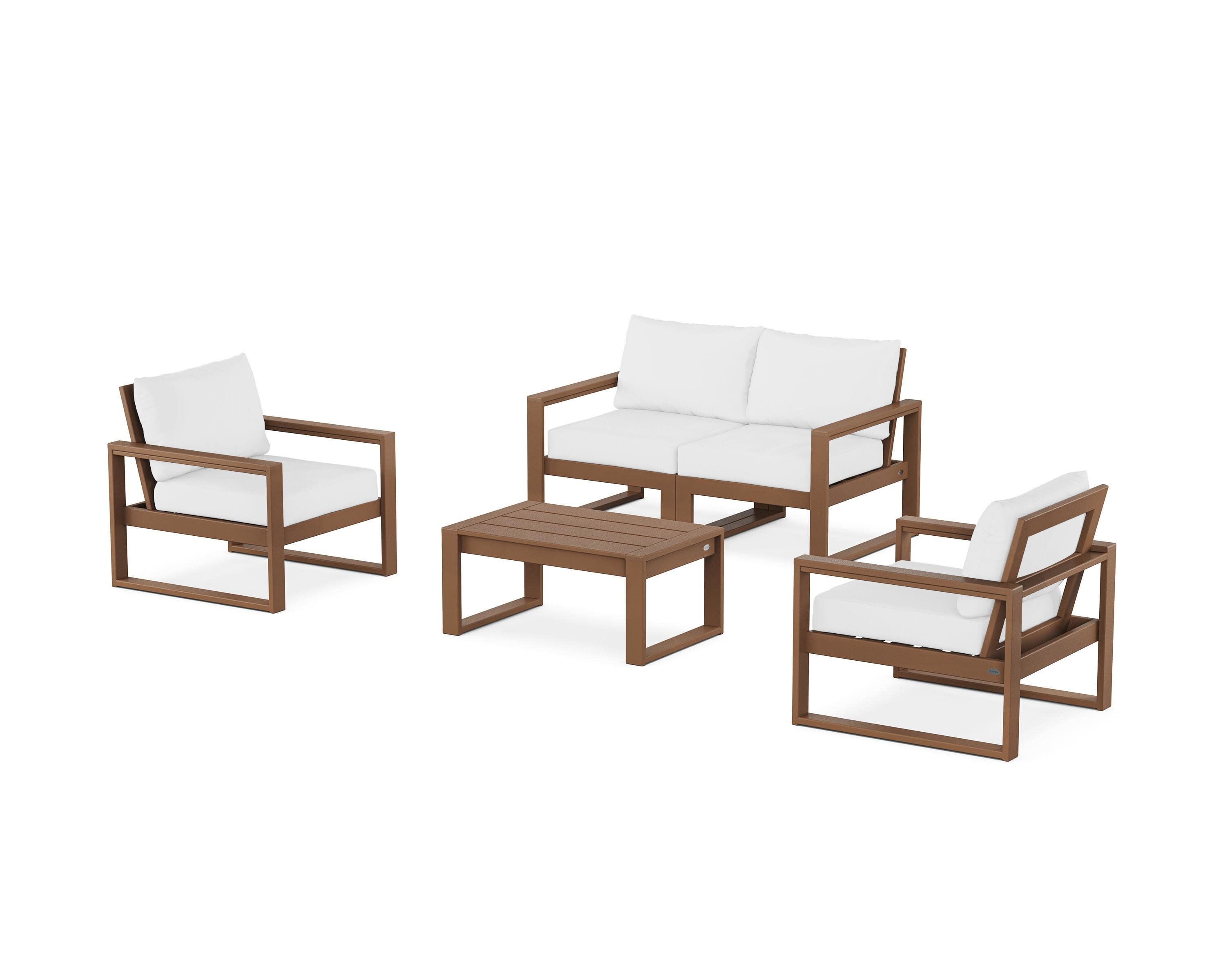 EDGE Sectional 4-Piece Deep Seating Set with Loveseat in Teak / Natural