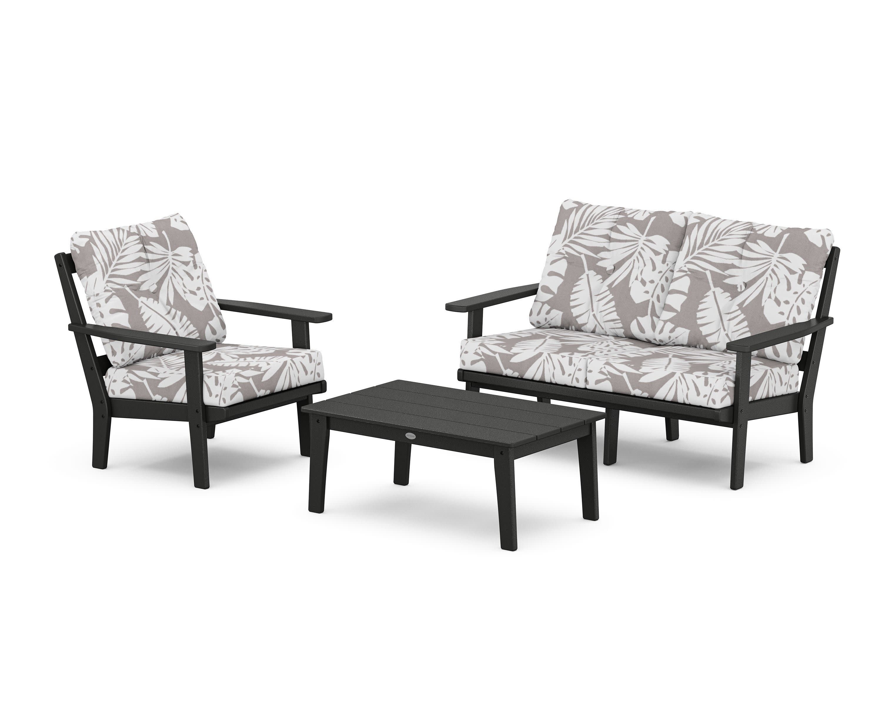 Oxford 3-Piece Deep Seating Set with Loveseat in Black / Leaf Grey Mist