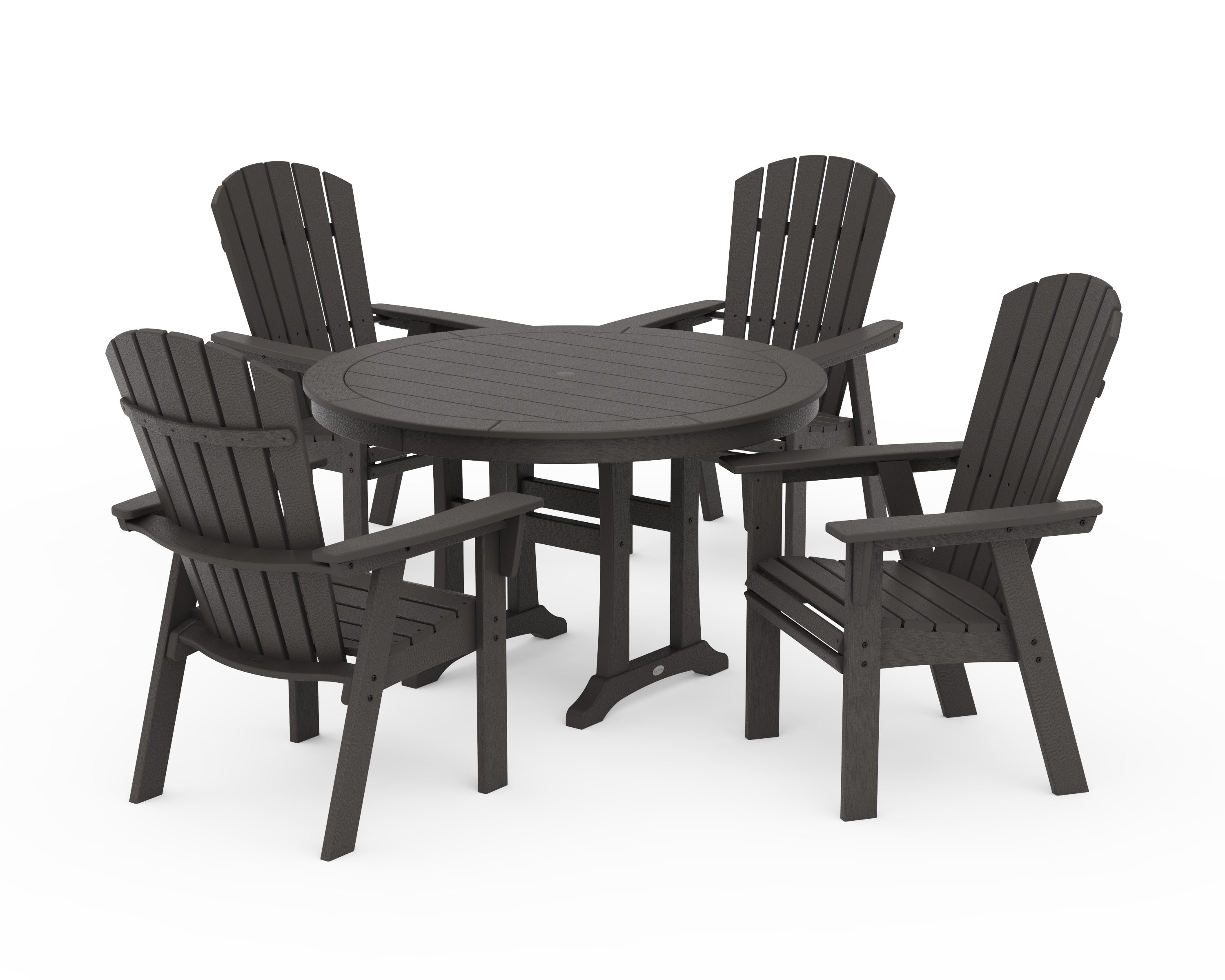Nautical Curveback Adirondack 5-Piece Round Dining Set with Trestle Legs in Vintage Coffee