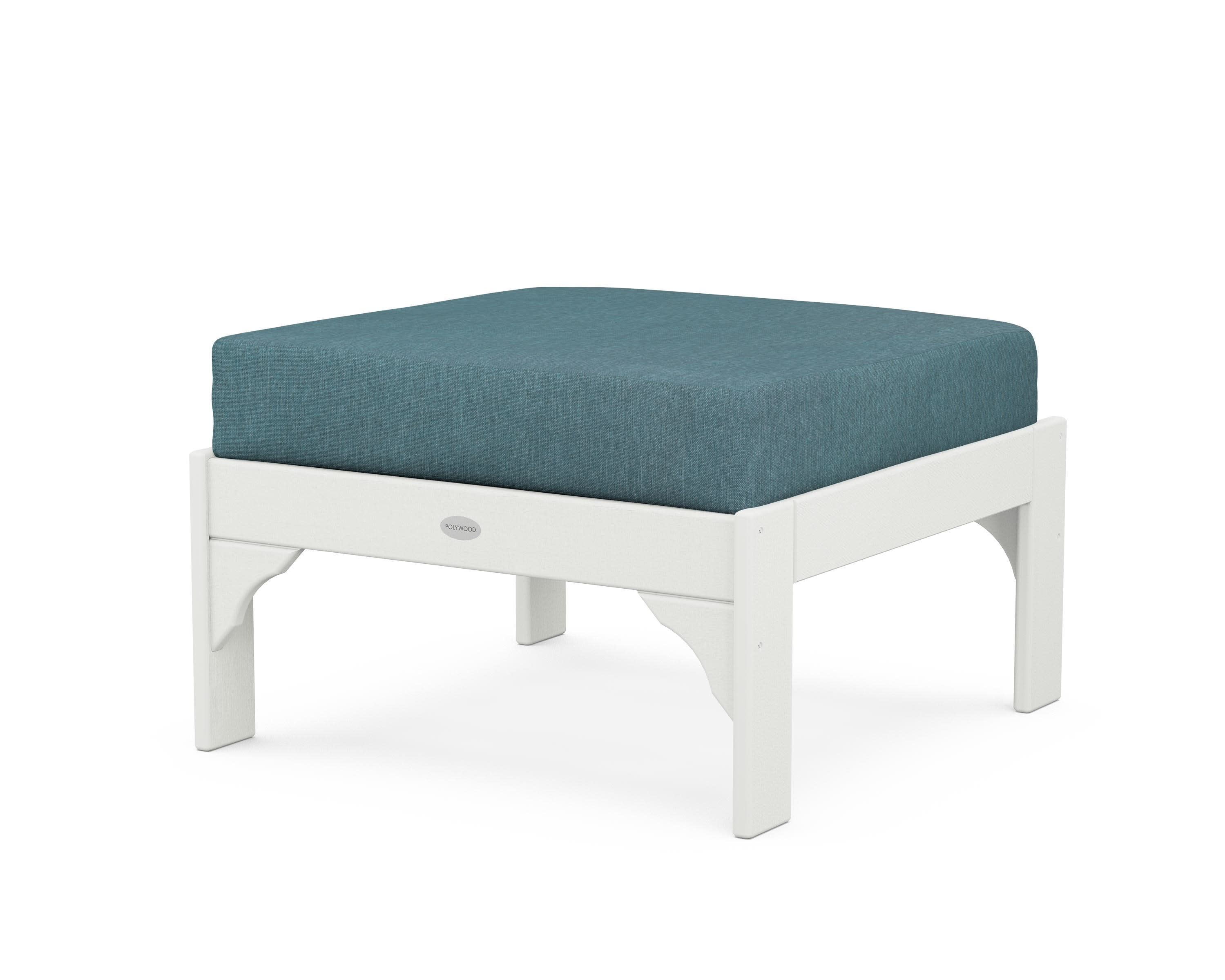 Vineyard Deep Seating Ottoman in Vintage White / Ocean Teal