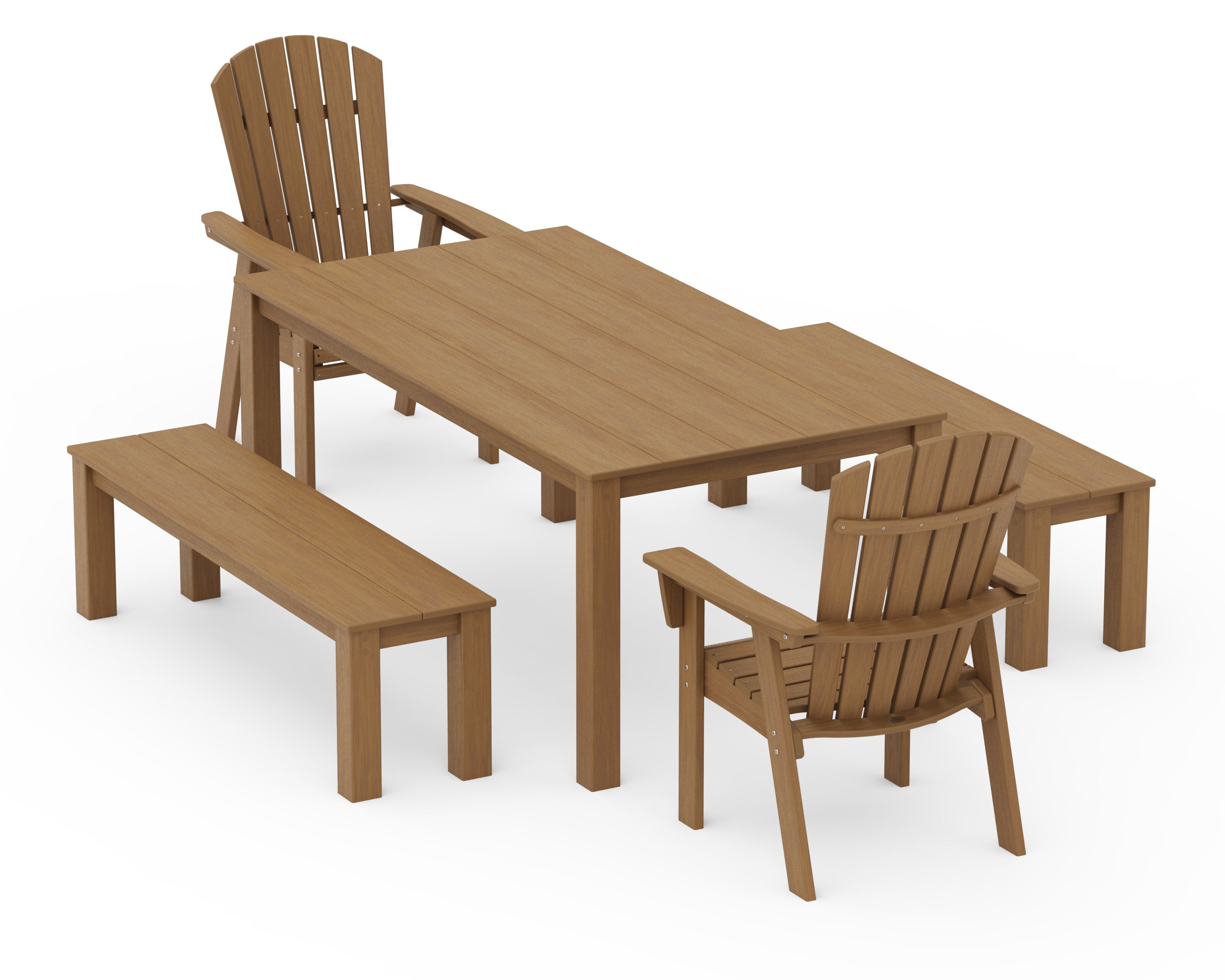 Nautical Curveback Adirondack 5-Piece Parsons Dining Set with Benches in Natural