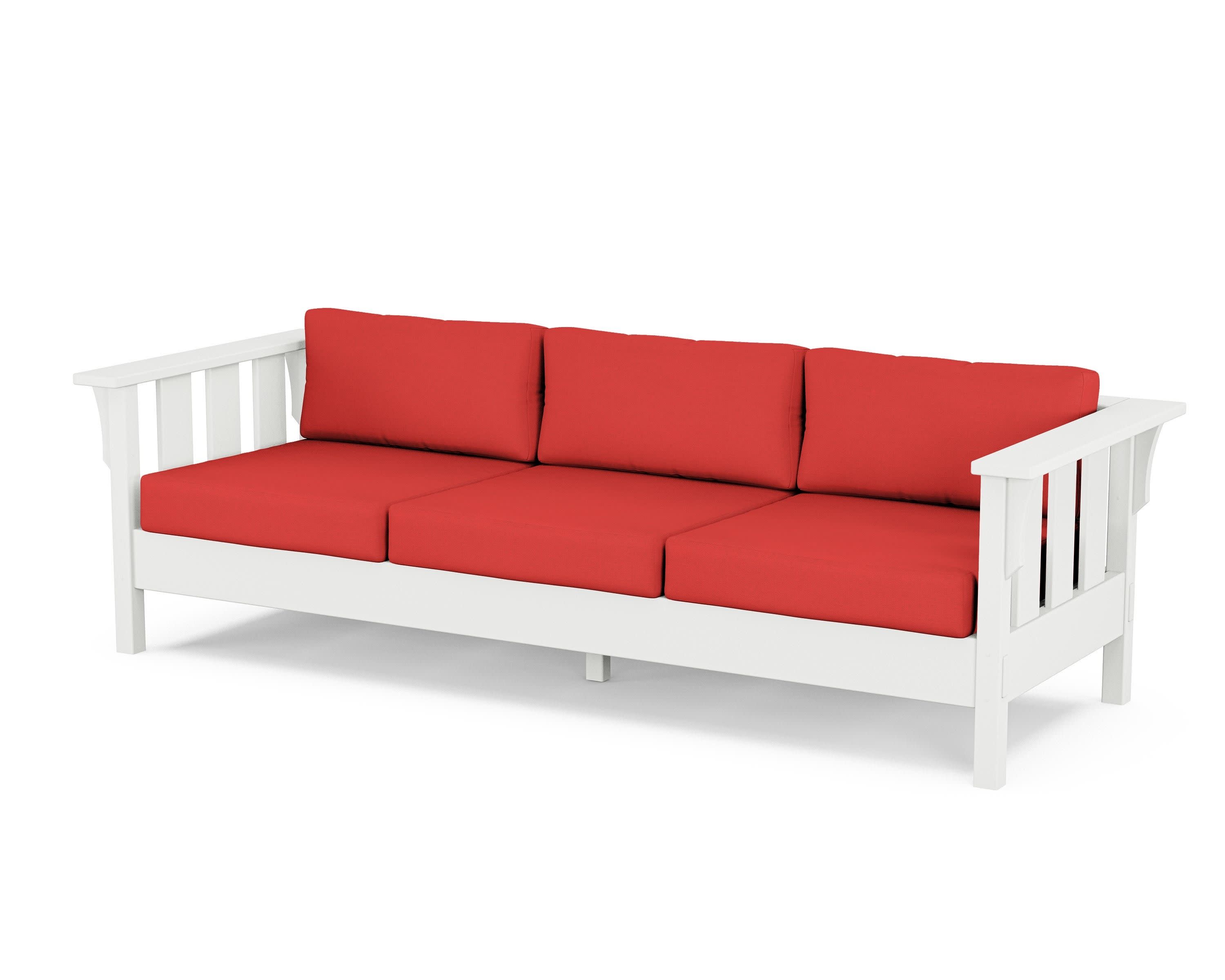 Acadia Deep Seating Sofa in White / Crimson Linen
