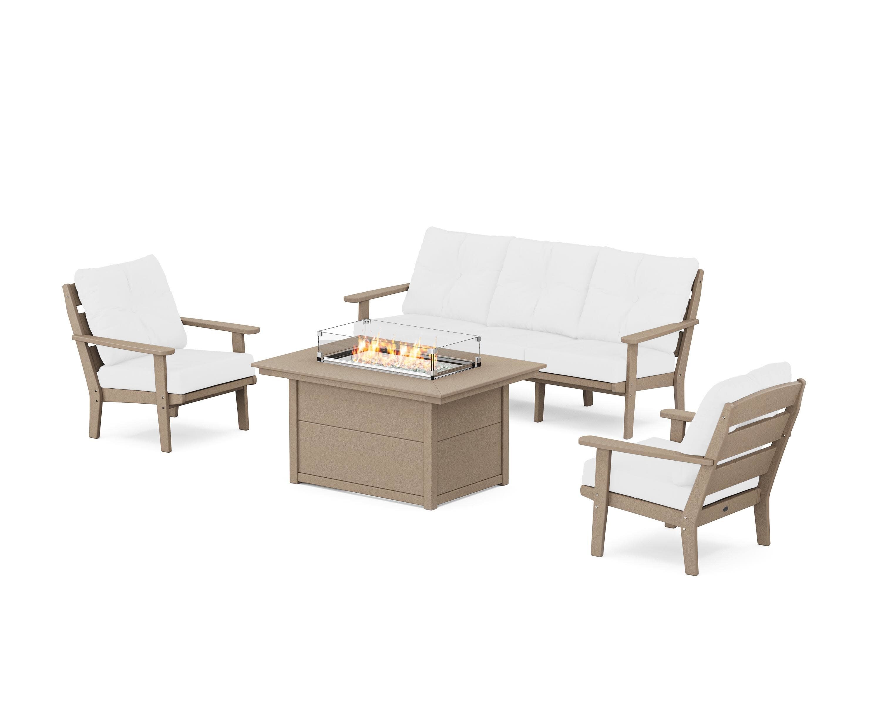 Lakeside Deep Seating Fire Pit Table Set in Vintage Sahara / Natural