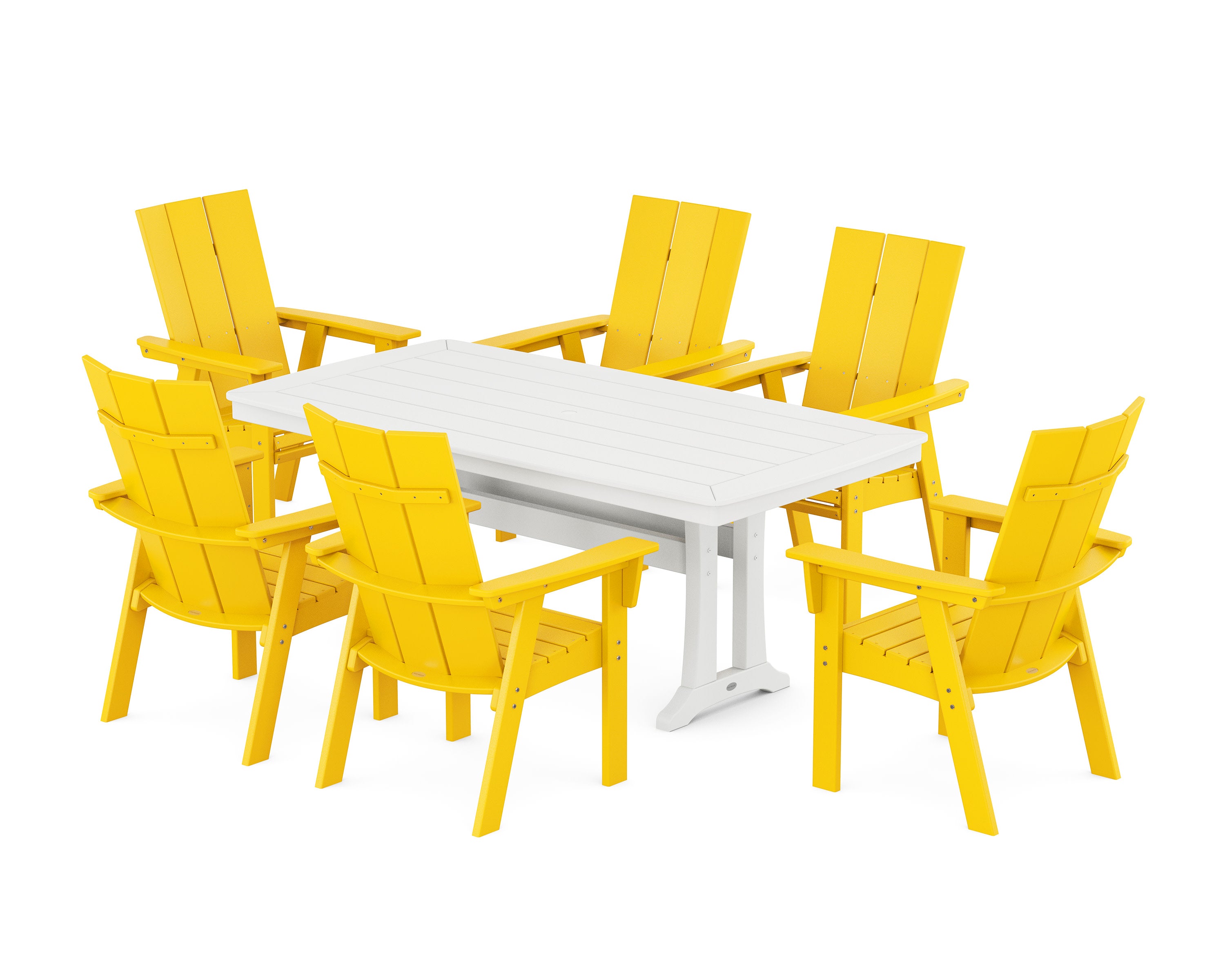 Modern Curveback Adirondack 7-Piece Dining Set with Trestle Legs in Lemon / White