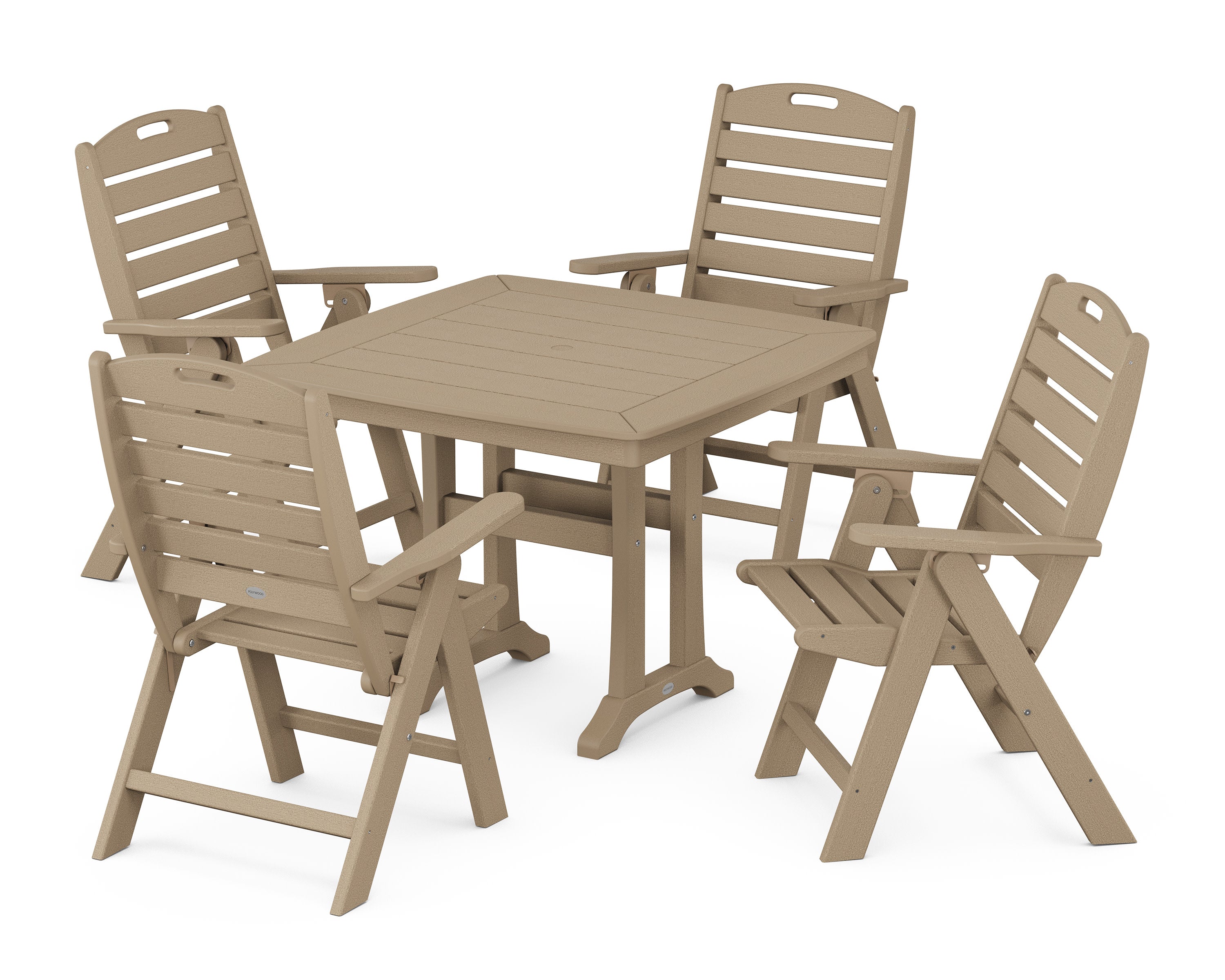 Nautical Folding Highback Chair 5-Piece Dining Set with Trestle Legs in Vintage Sahara