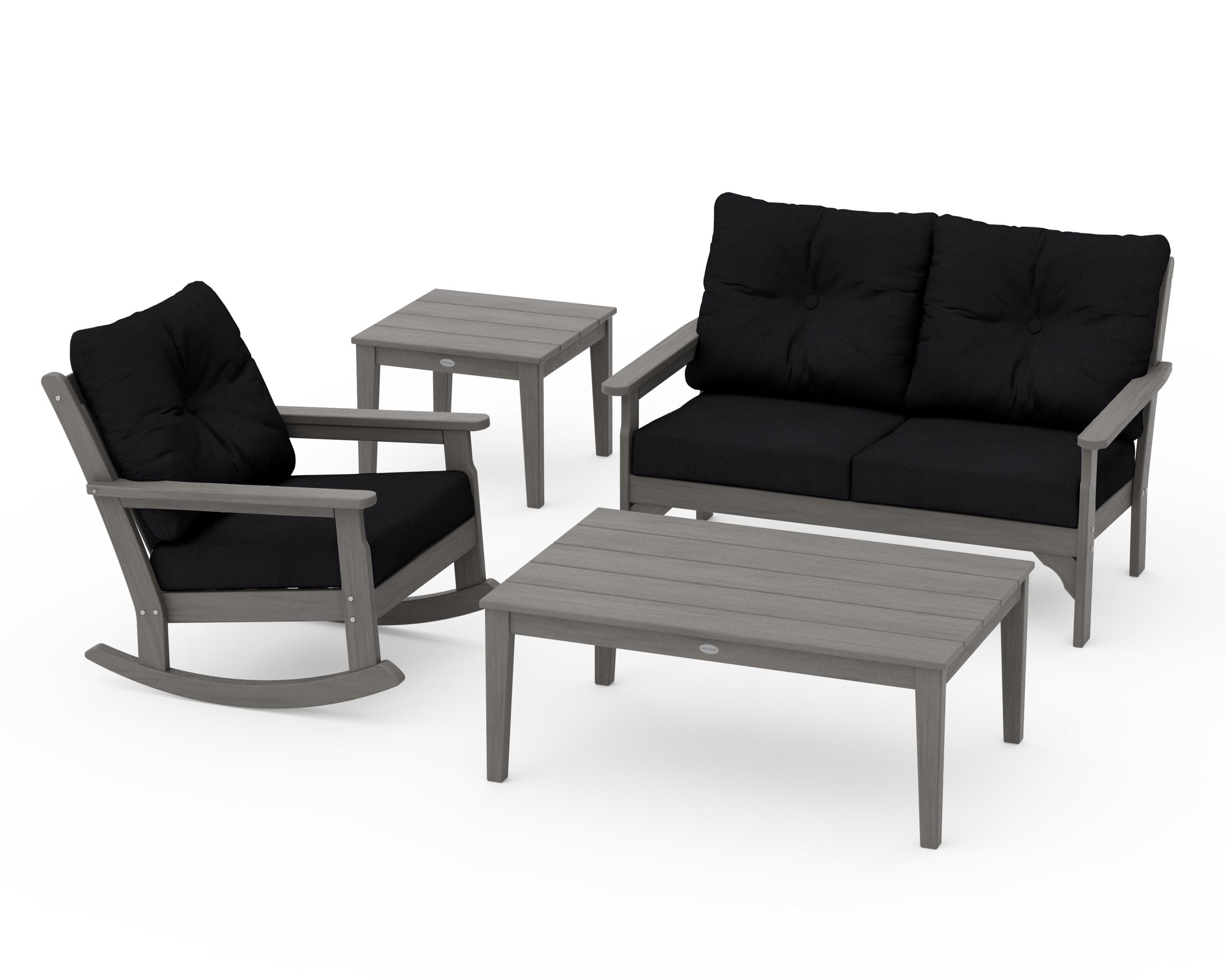Vineyard 4-Piece Deep Seating Rocker Set in Driftwood / Midnight Linen