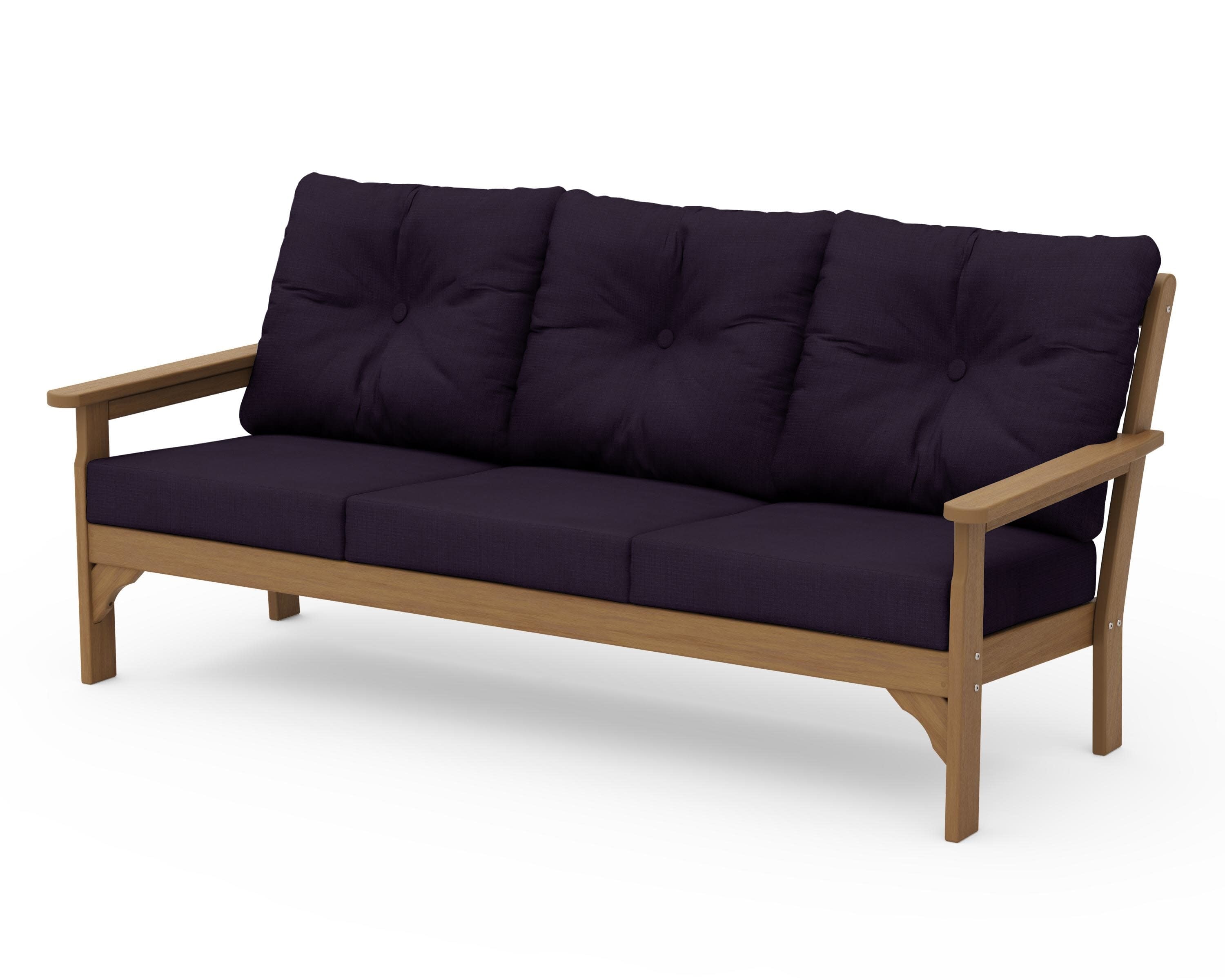 Vineyard Deep Seating Sofa in Natural / Navy Linen