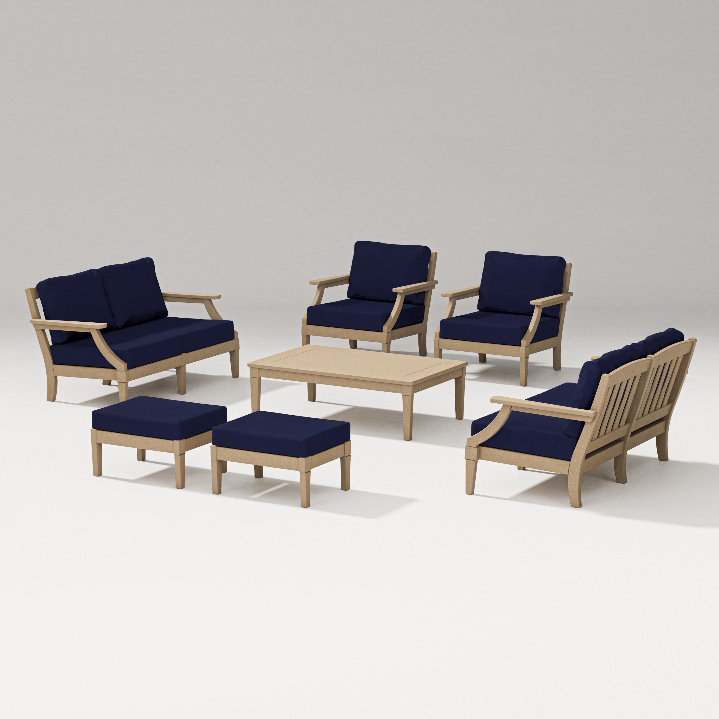 Estate 7-Piece Lounge Loveseat Set in Vintage Sahara / Navy
