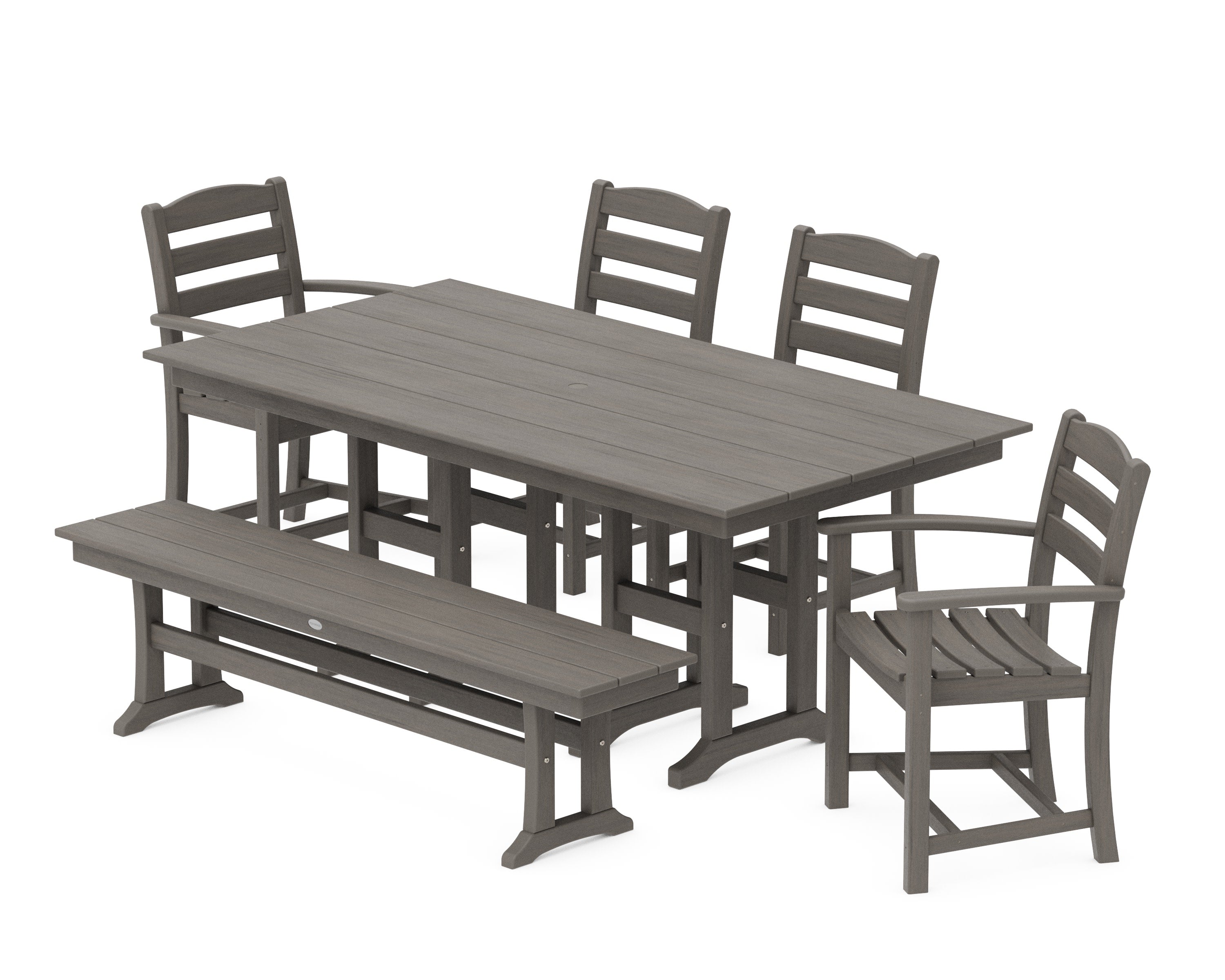 La Casa Caf 6-Piece Farmhouse Dining Set with Bench in Driftwood