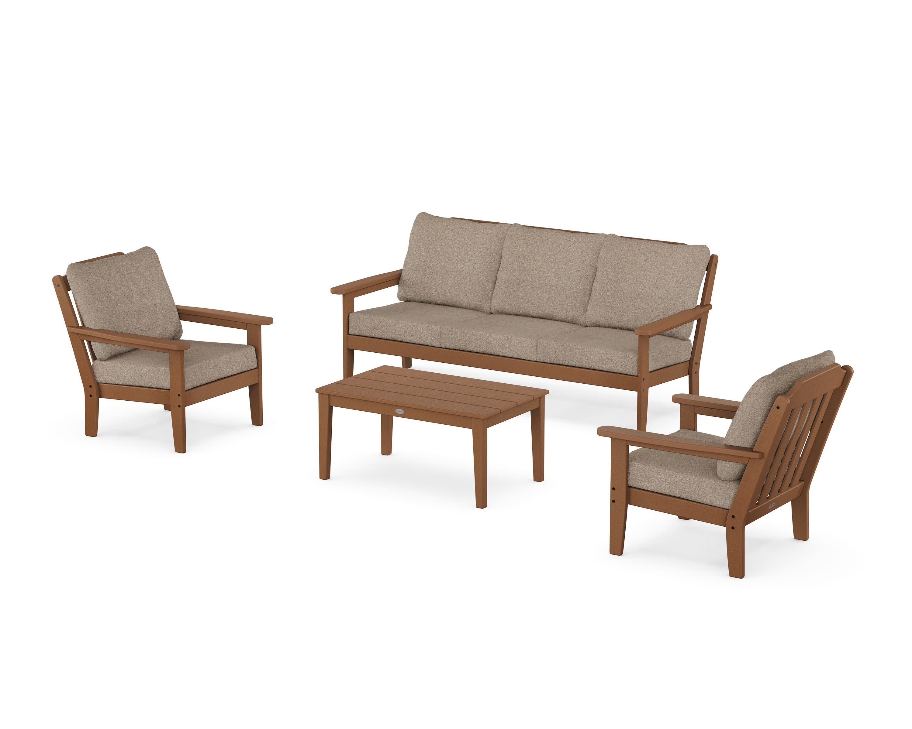 Cottage 4-Piece Deep Seating Set with Sofa in Teak / Spiced Burlap