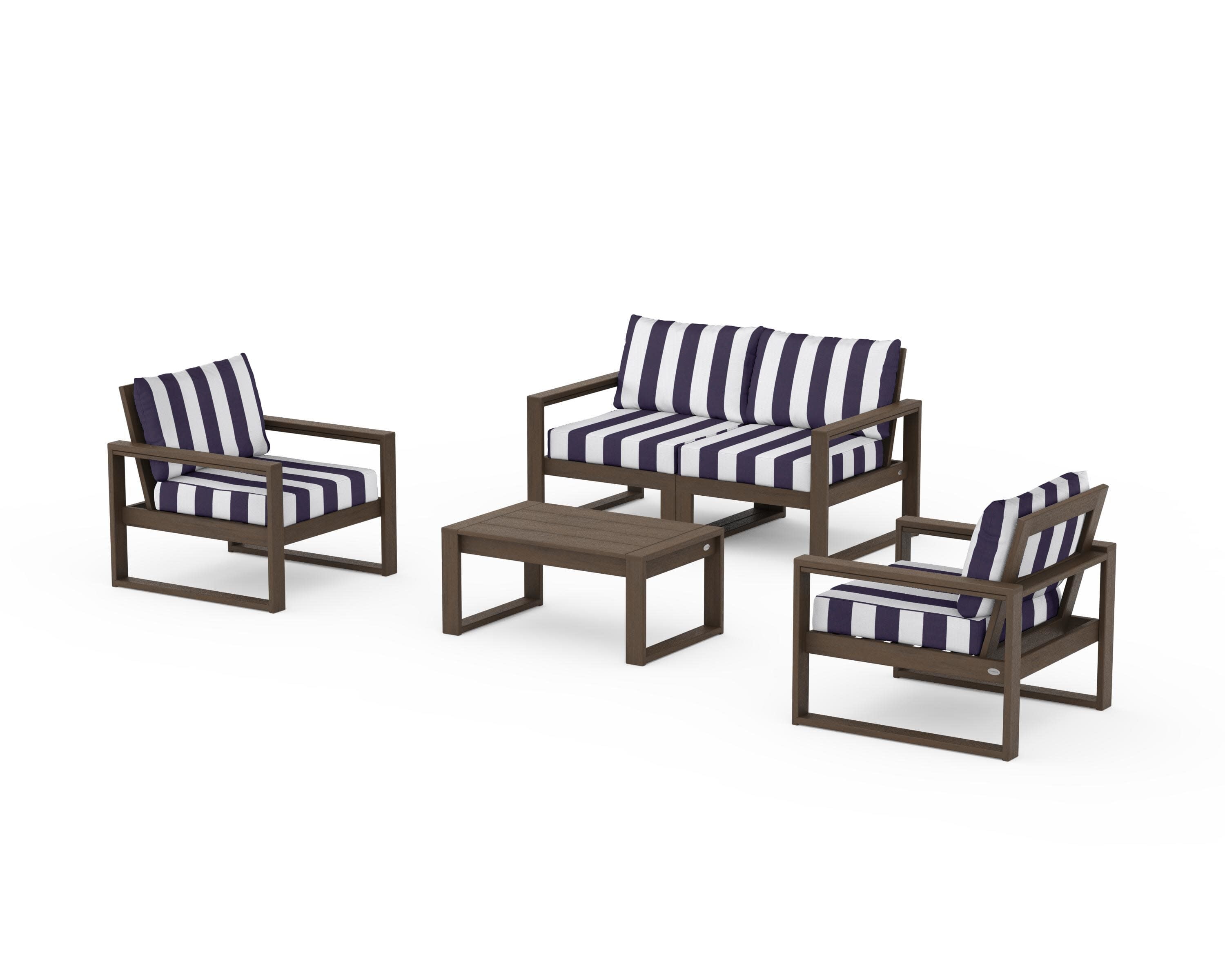EDGE Sectional 4-Piece Deep Seating Set with Loveseat in Kona / Cabana Stripe Navy