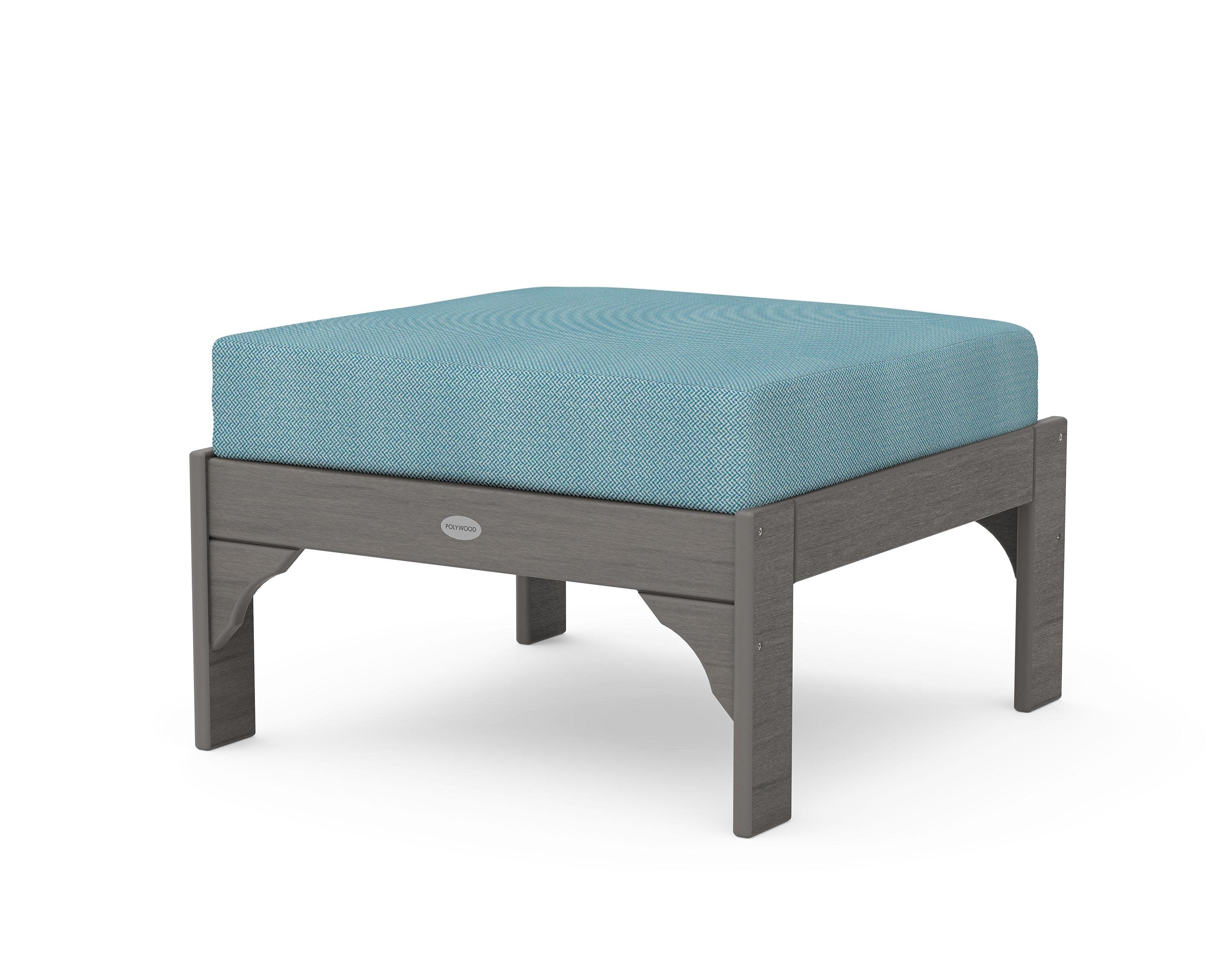 Vineyard Deep Seating Ottoman in Driftwood / Lattice Sky Blue