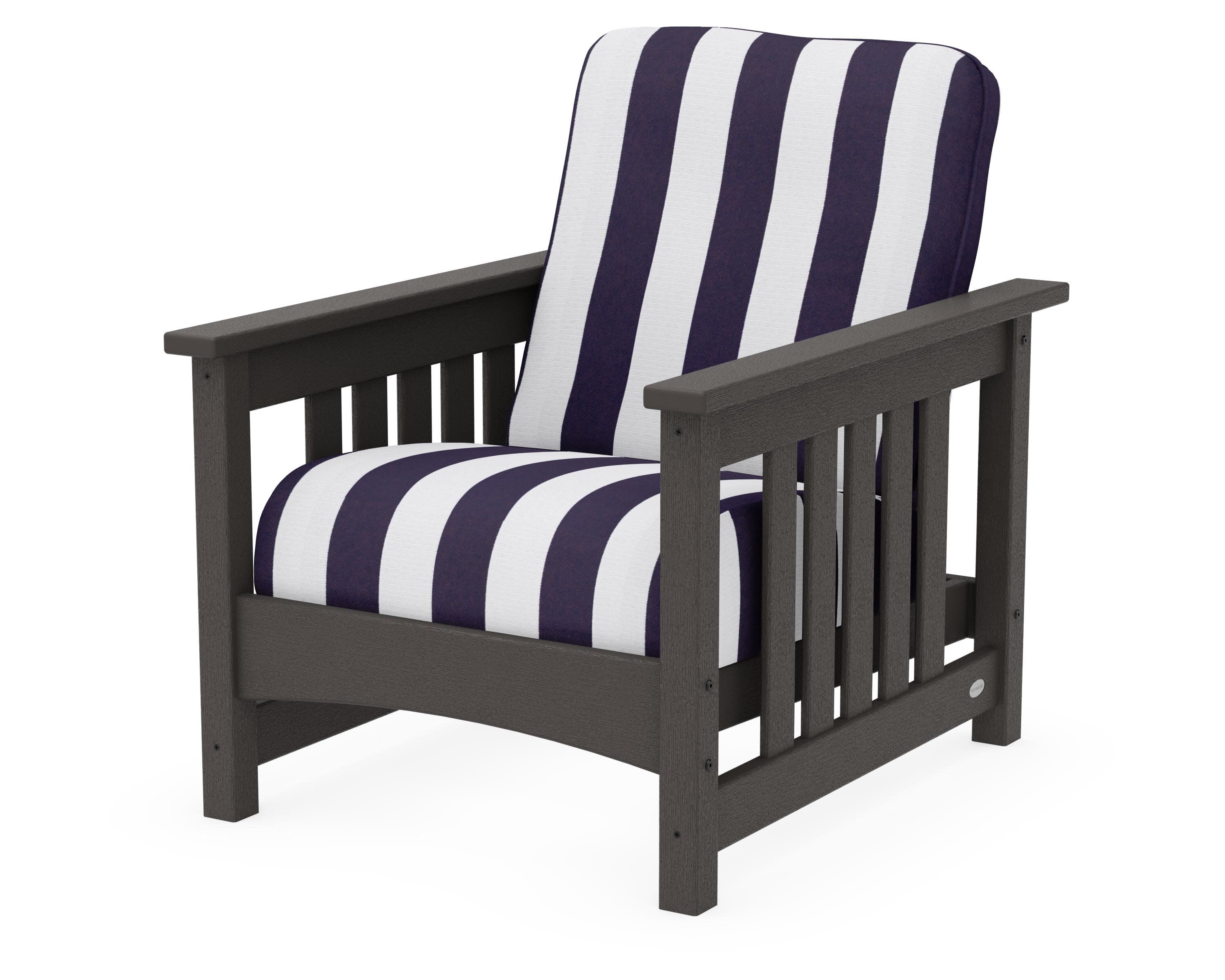 Club Mission Chair in Vintage Coffee / Cabana Stripe Navy