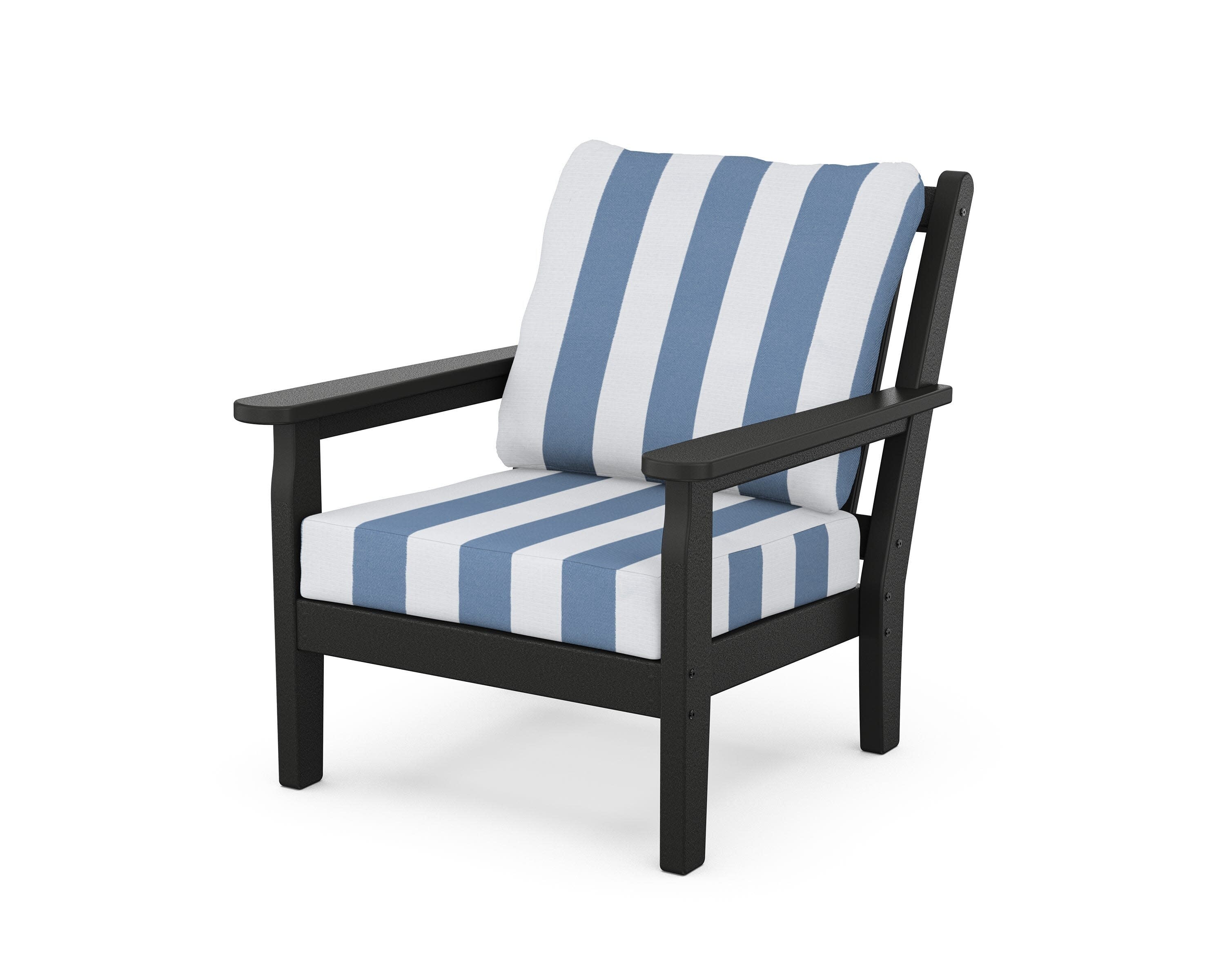 Chippendale Deep Seating Chair in Black / Cabana Stripe Sky Blue
