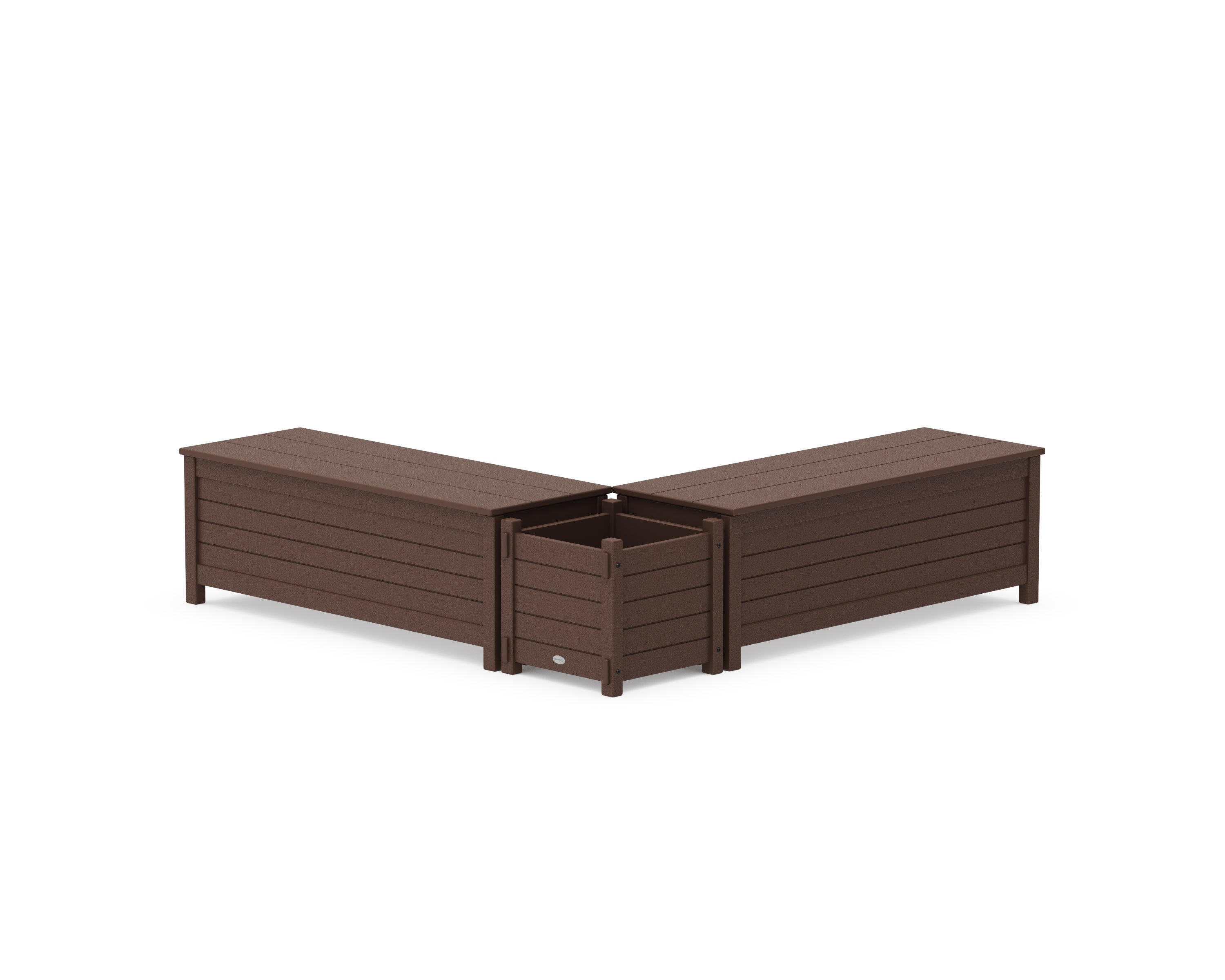 48" Nautical L- Shaped Planter Storage Bench Set in Mahogany